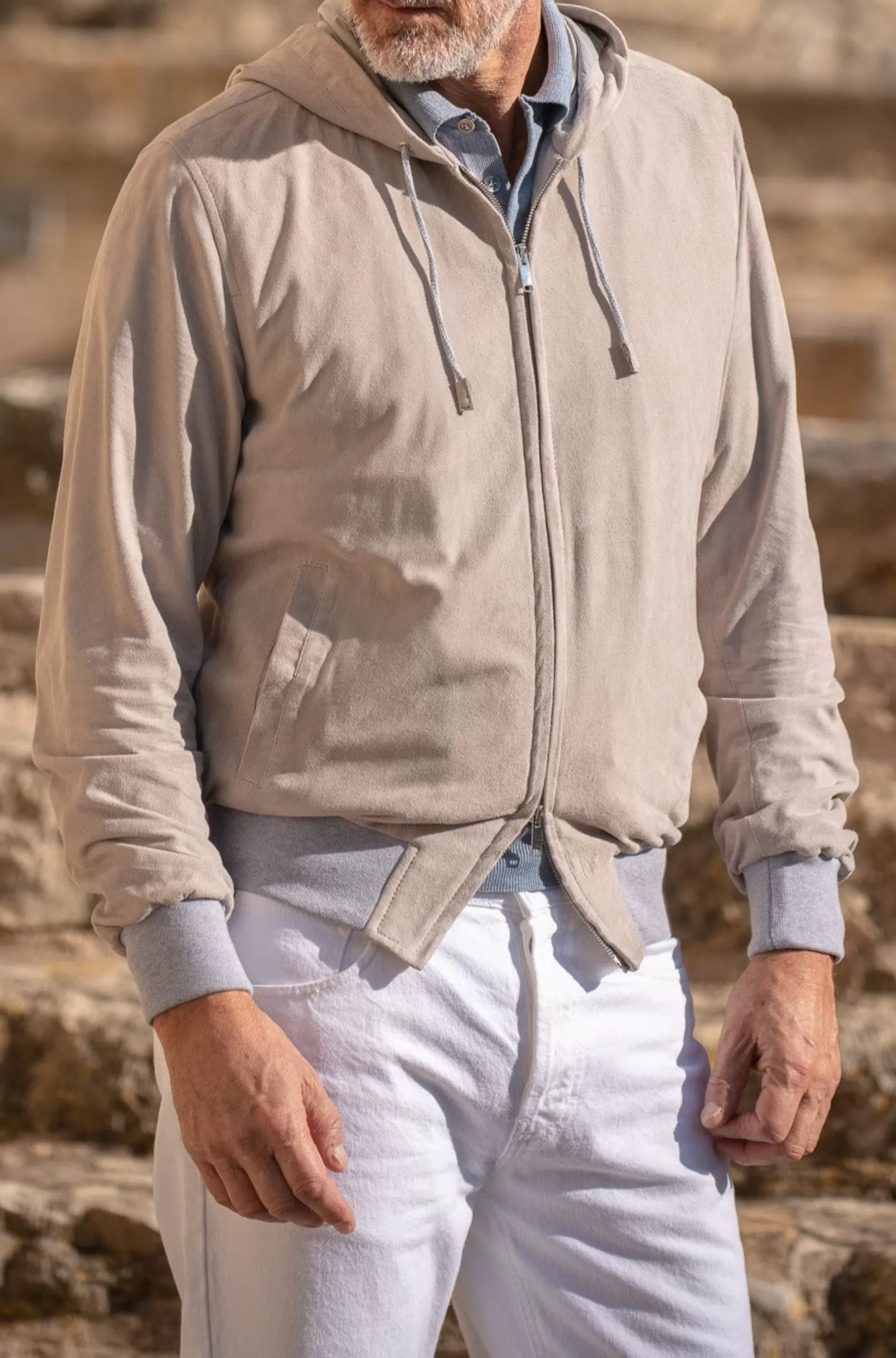 Blouson Aviateur à Capuche En Daim Stone – Made In Italy>Pini Parma Best