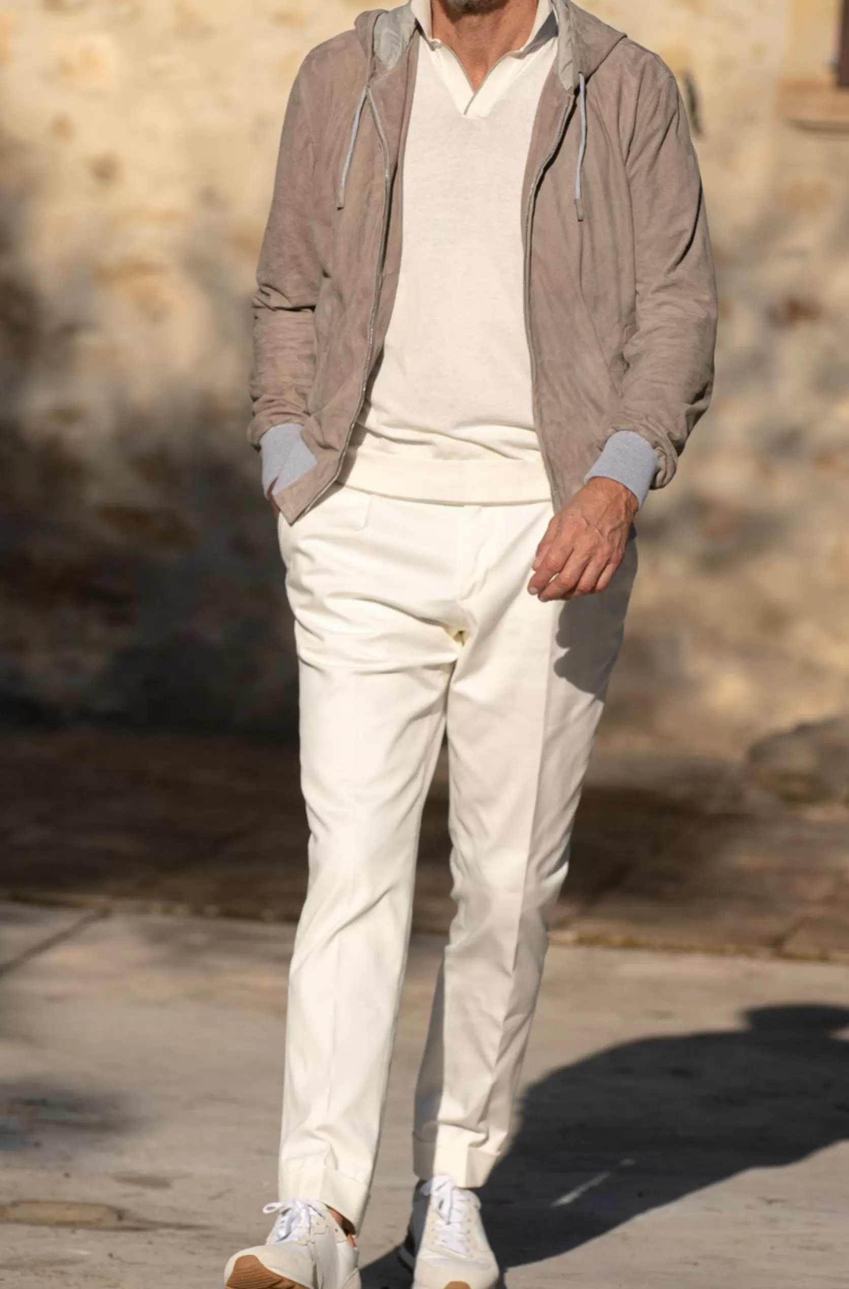 Blouson Aviateur à Capuche En Daim Taupe – Made In Italy>Pini Parma Fashion