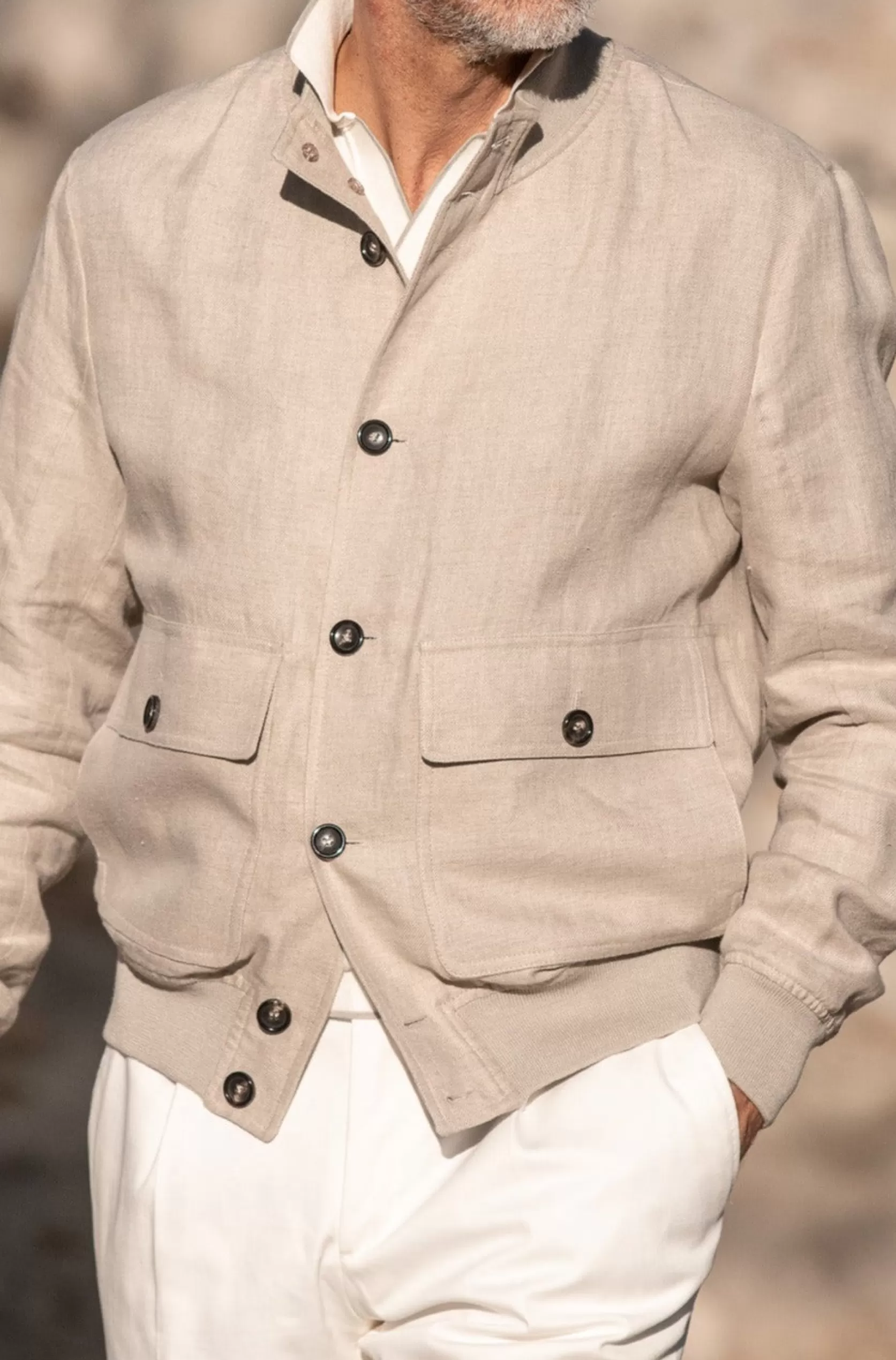 Blouson Aviateur En Lin Beige – Made In Italy>Pini Parma Shop