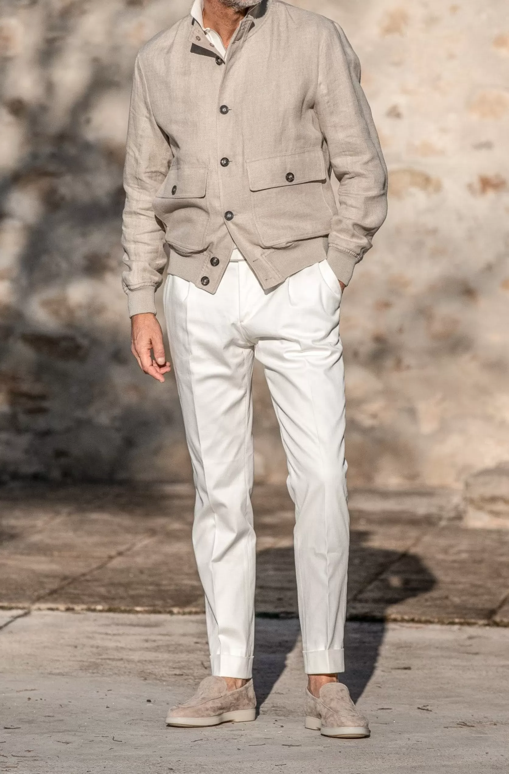 Blouson Aviateur En Lin Beige – Made In Italy>Pini Parma Shop