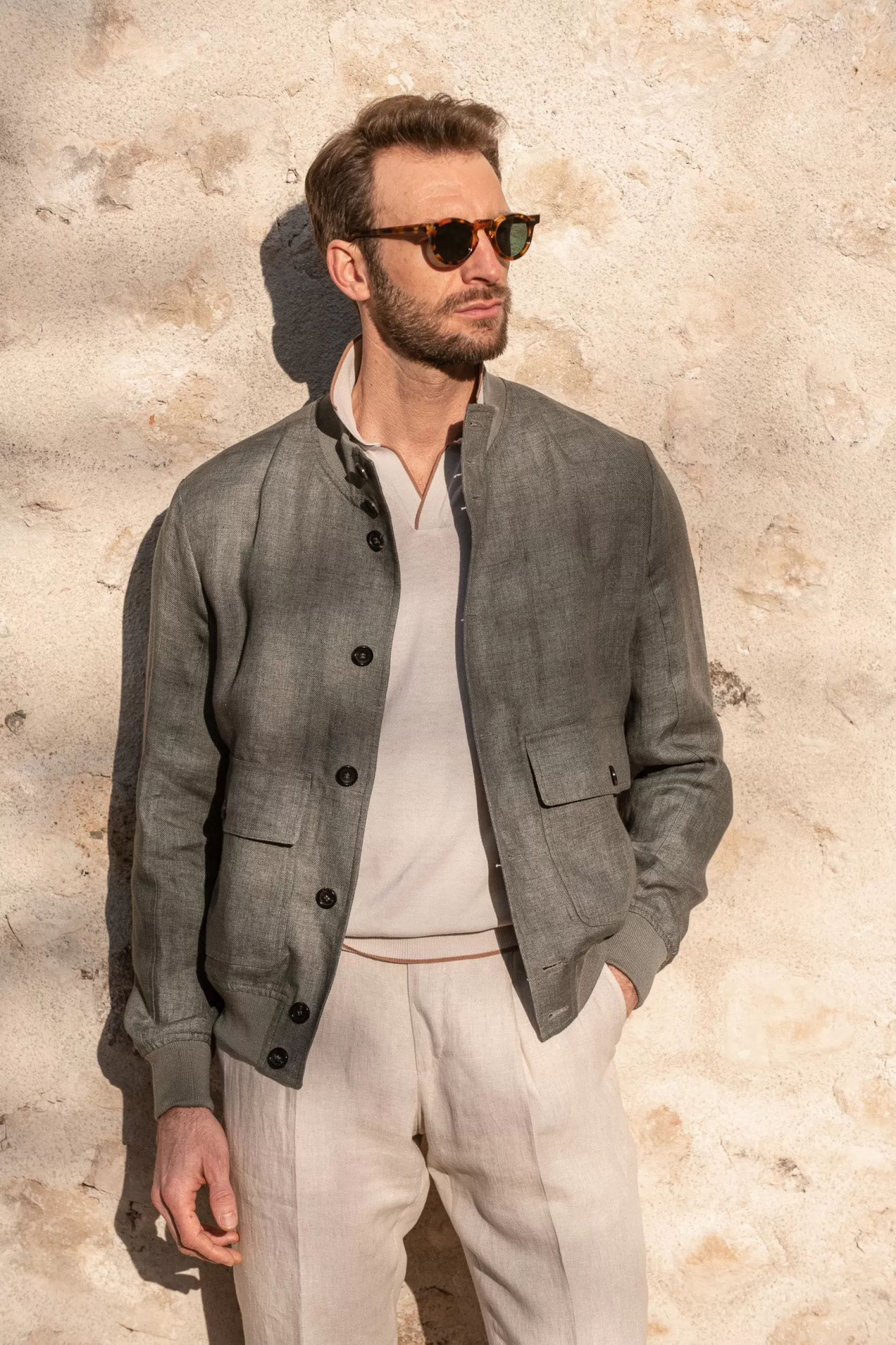 Blouson Bomber En Lin Sauge – Made In Italy>Pini Parma Outlet