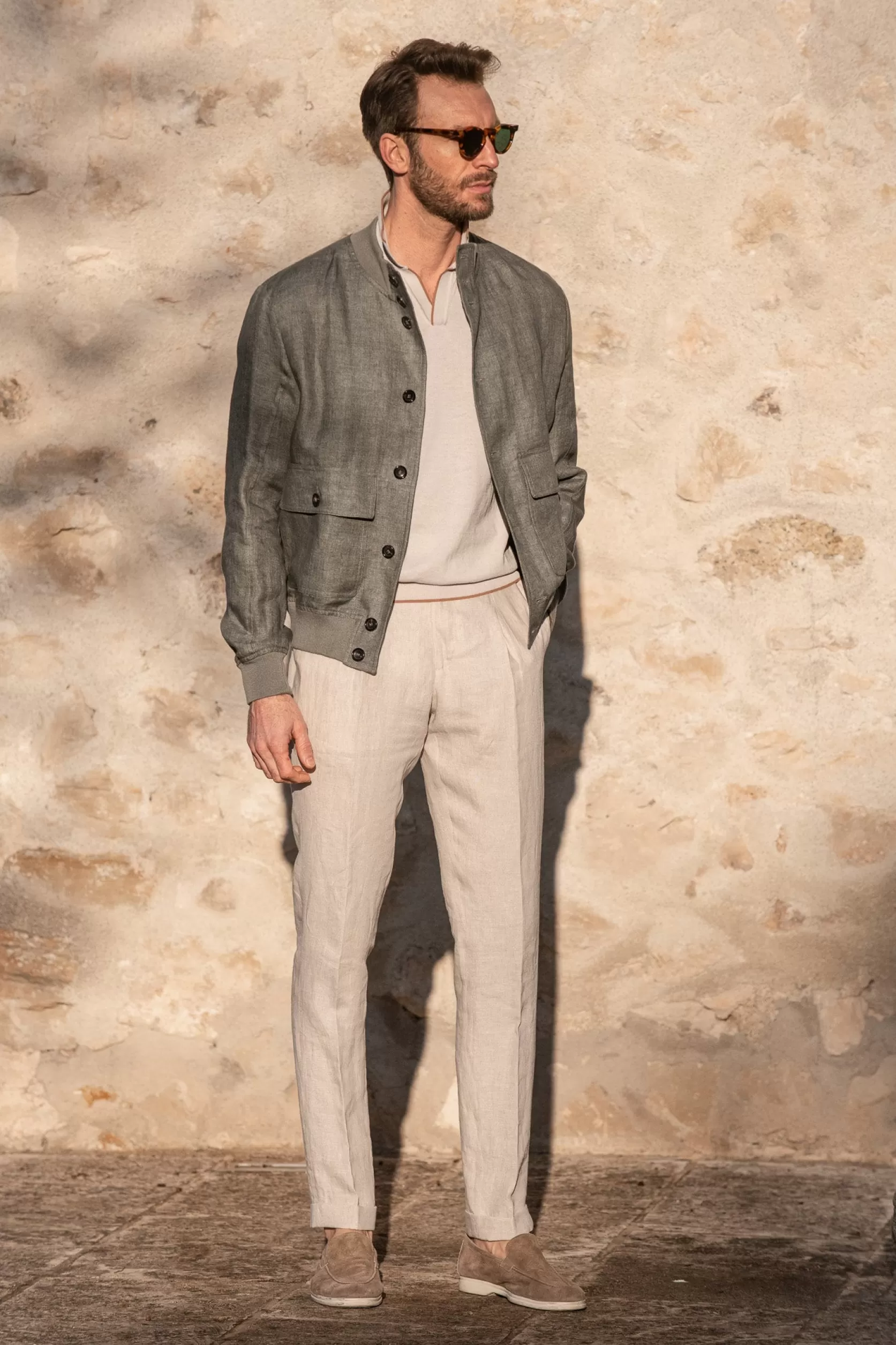 Blouson Bomber En Lin Sauge – Made In Italy>Pini Parma Outlet