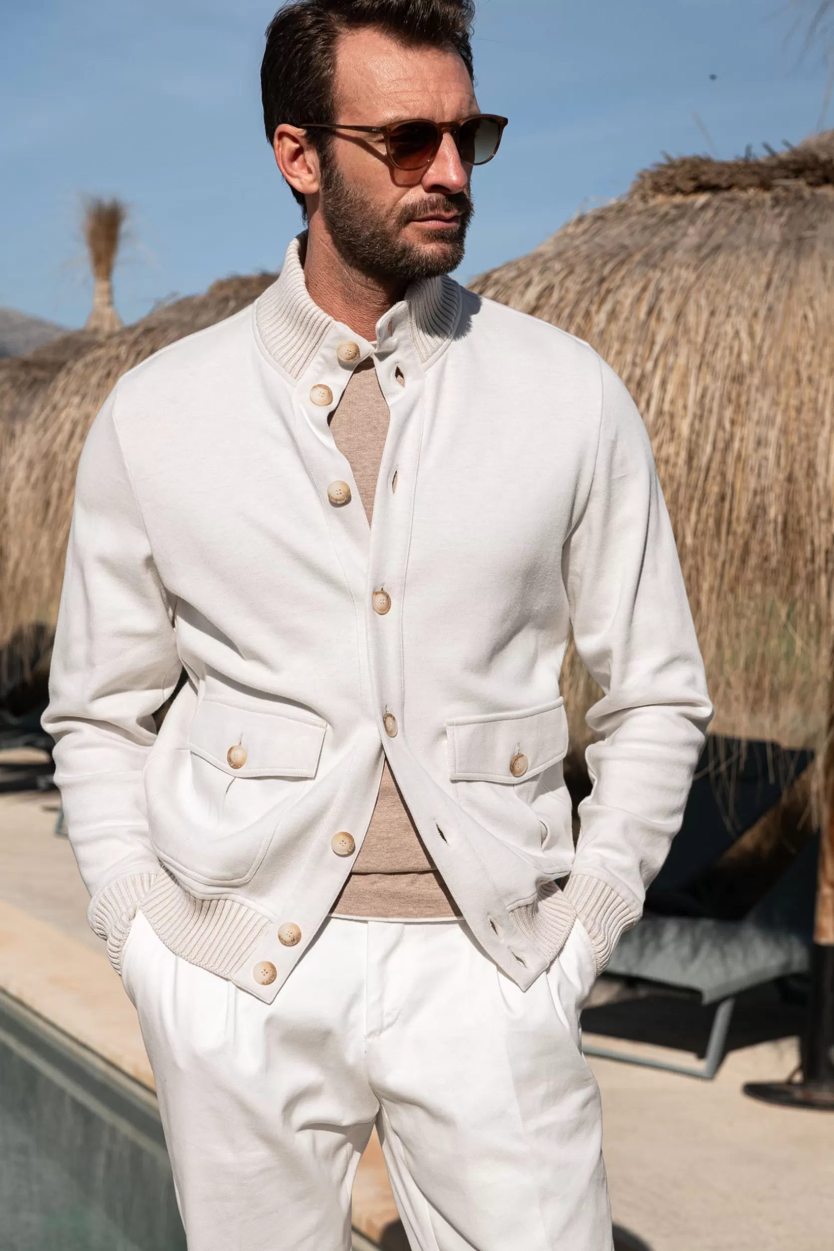 Bomber En Maille De Coton Stone – Made In Italy>Pini Parma Clearance