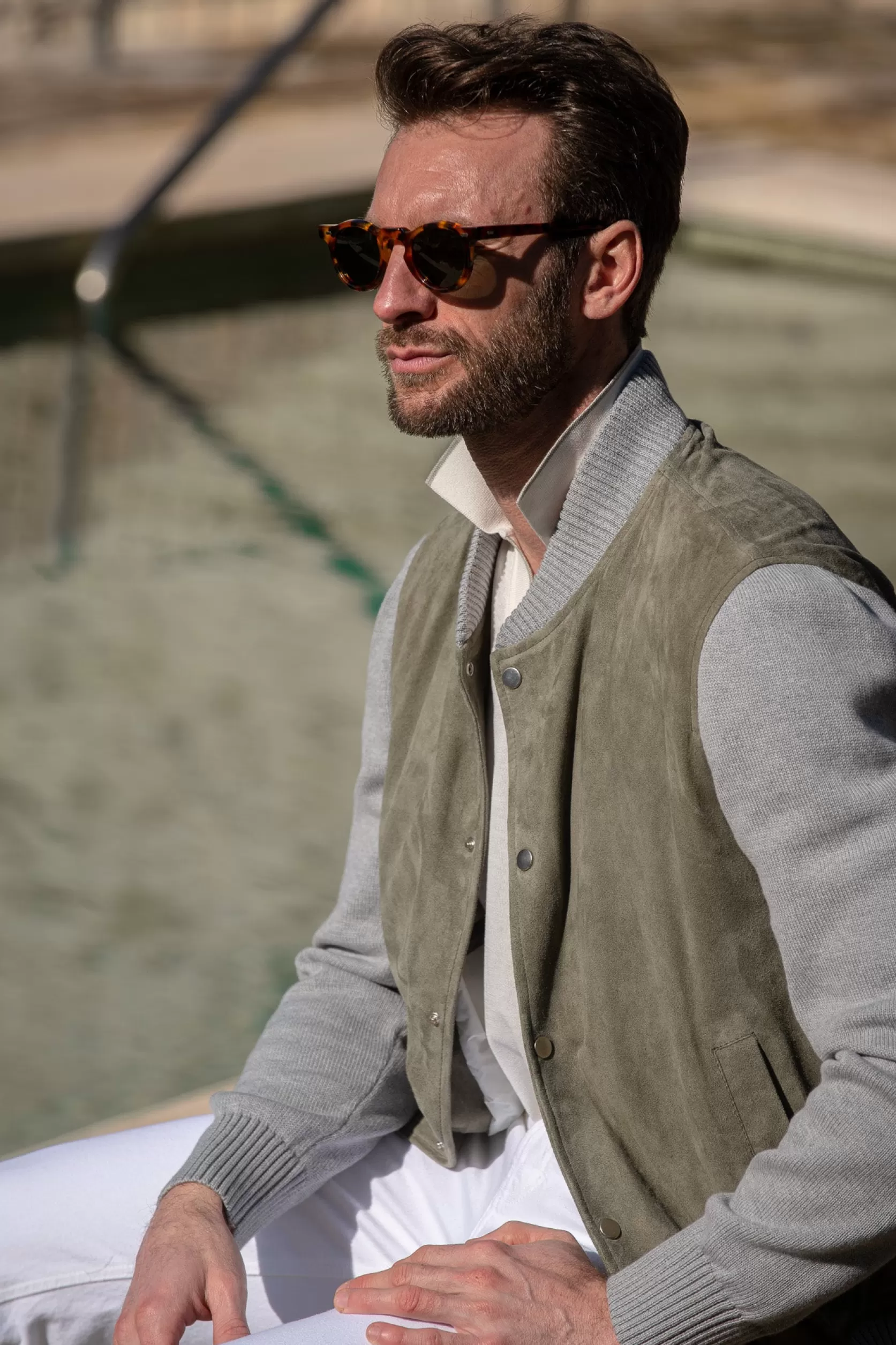Bomber En Tricot Suédé Sauge – Made In Italy>Pini Parma Cheap