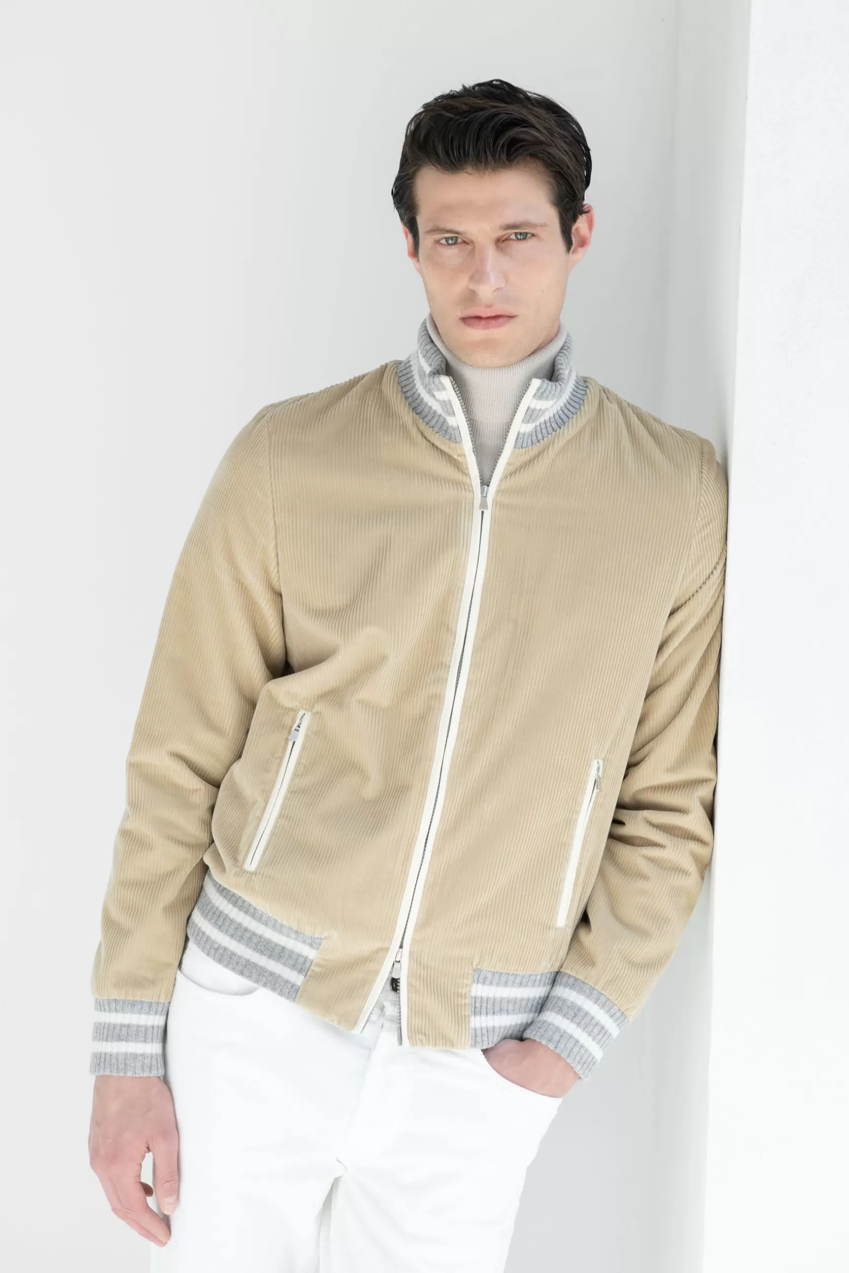 Bomber En Velours Côtelé Beige - Made In Italy>Pini Parma New