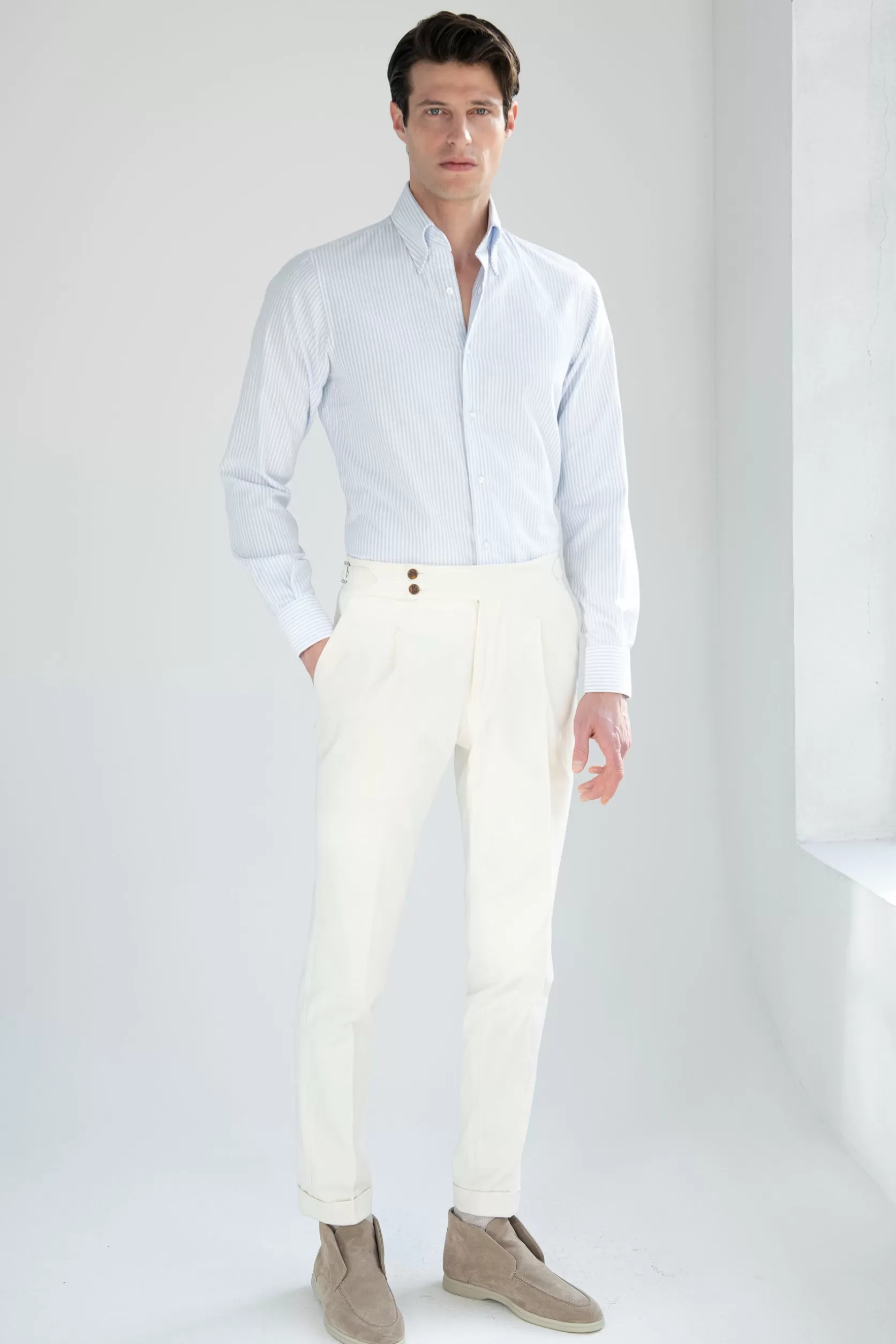 Chemise à Col Boutonné En Oxford à Rayures - Fabriquée En Italie>Pini Parma Fashion