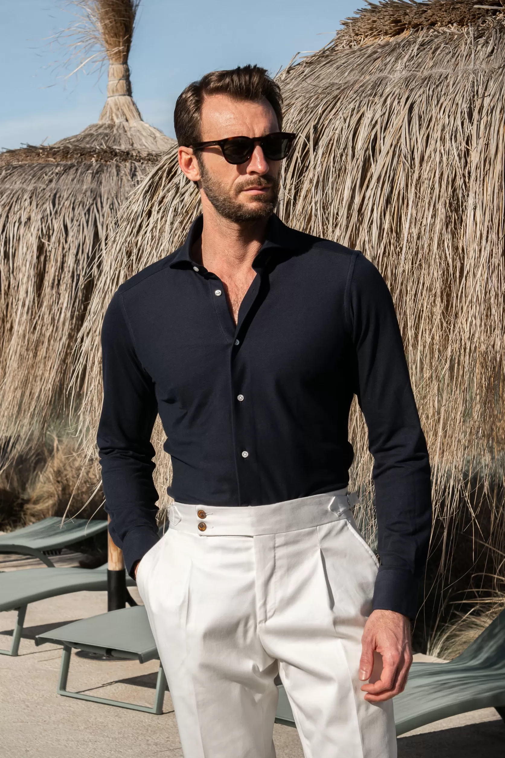 Chemise En Jersey Bleu - Made In Italy>Pini Parma Best Sale
