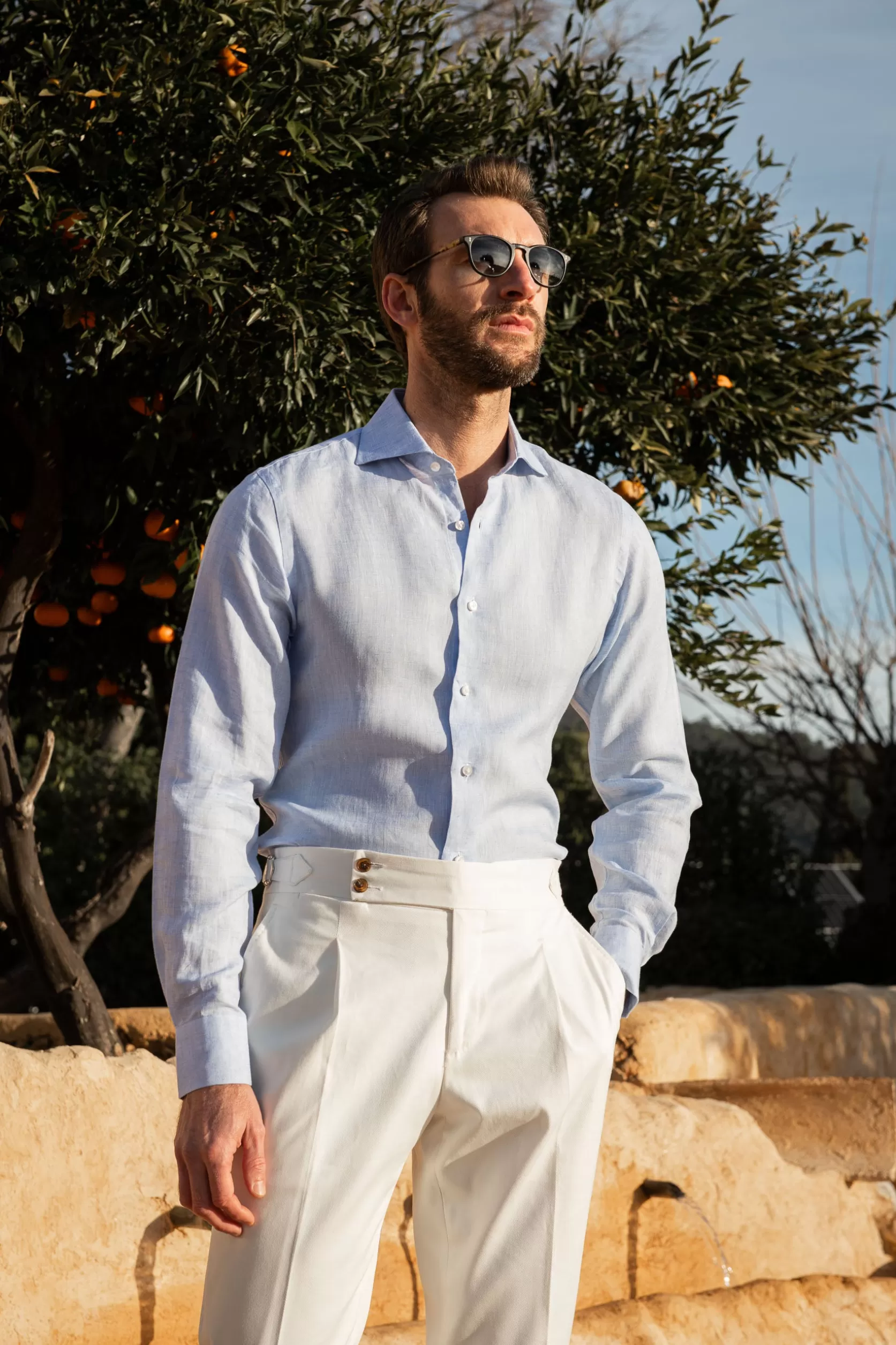 Chemise En Lin Bleu Clair - Made In Italy>Pini Parma Shop