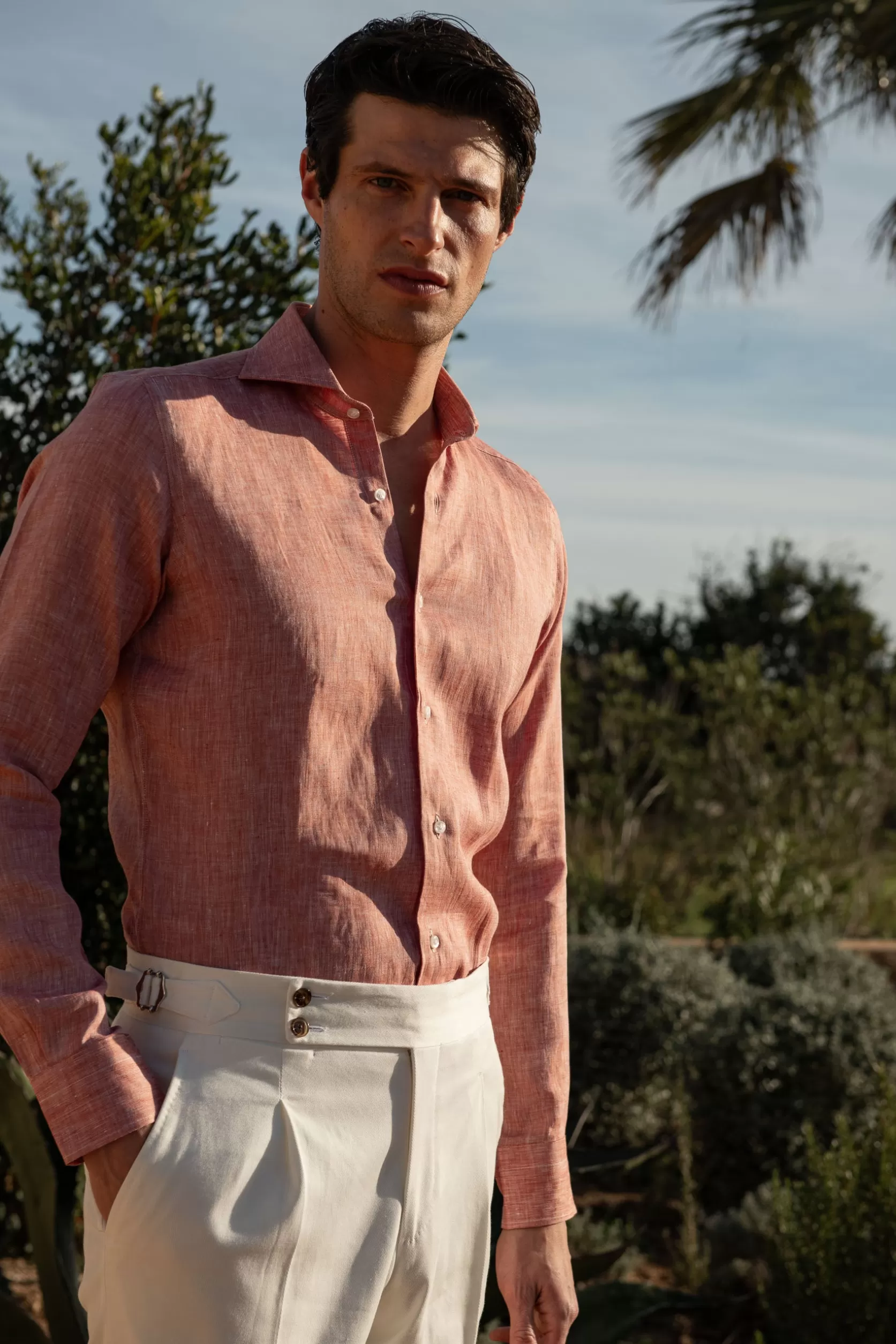 Chemise En Lin Rouge - Made In Italy>Pini Parma New