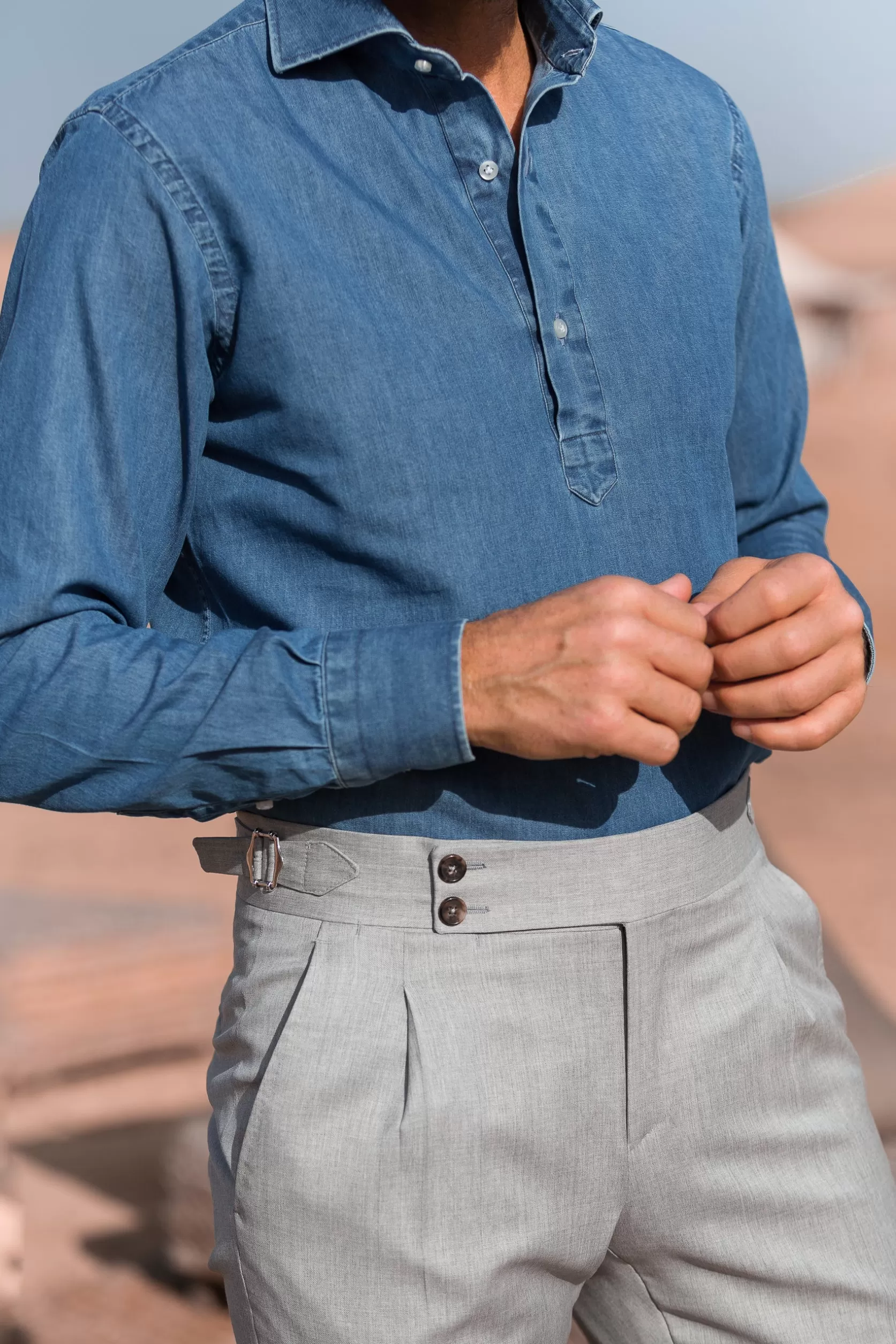 Chemise Popover En Denim - Made In Italy>Pini Parma New