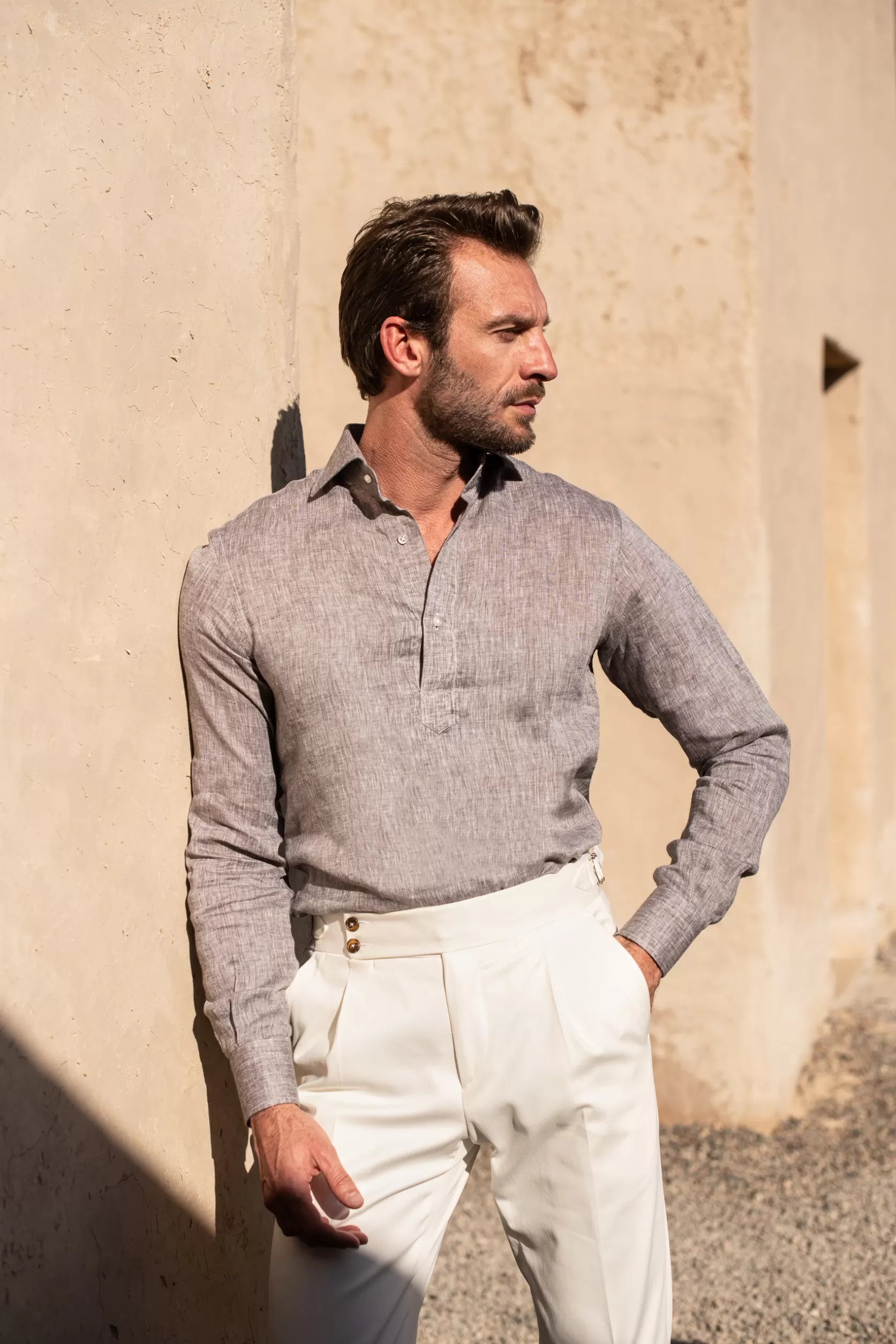 Chemise Popover En Lin Désert - Made In Italy>Pini Parma Best