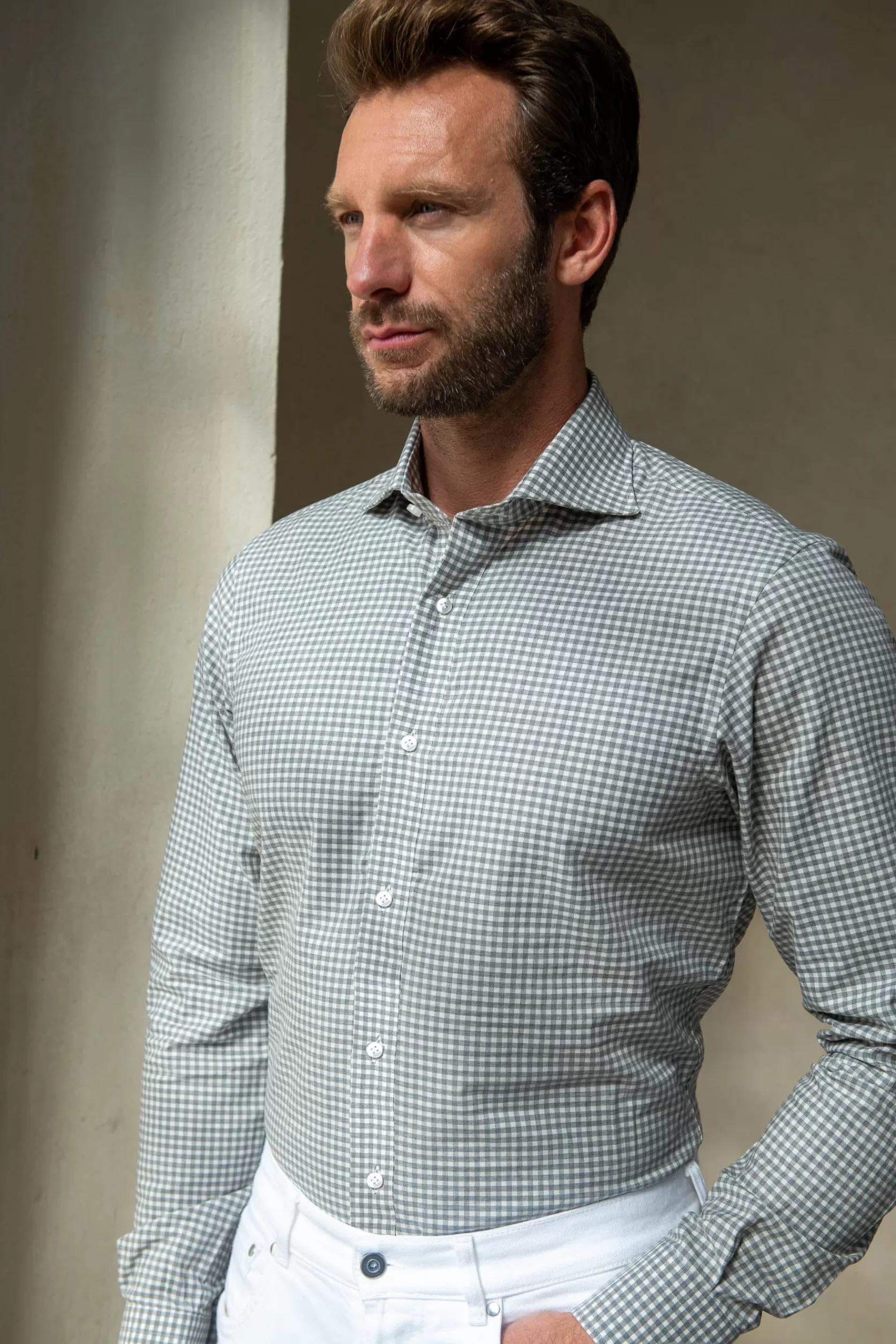 Chemise Vichy Gris Clair - Made In Italy>Pini Parma Hot