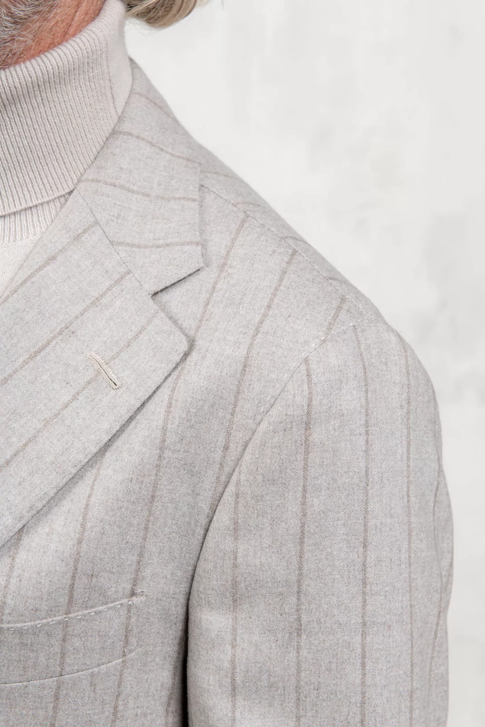 Costume En Flanelle Beige Rayé - Made In Italy>Pini Parma Store