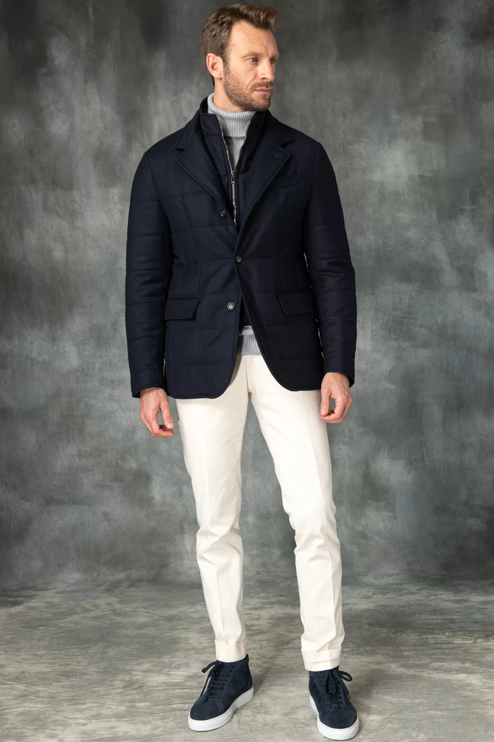 Doudoune Bleue En Laine Et Cachemire Loro Piana Avec Rain System® – Made In Italy>Pini Parma Store