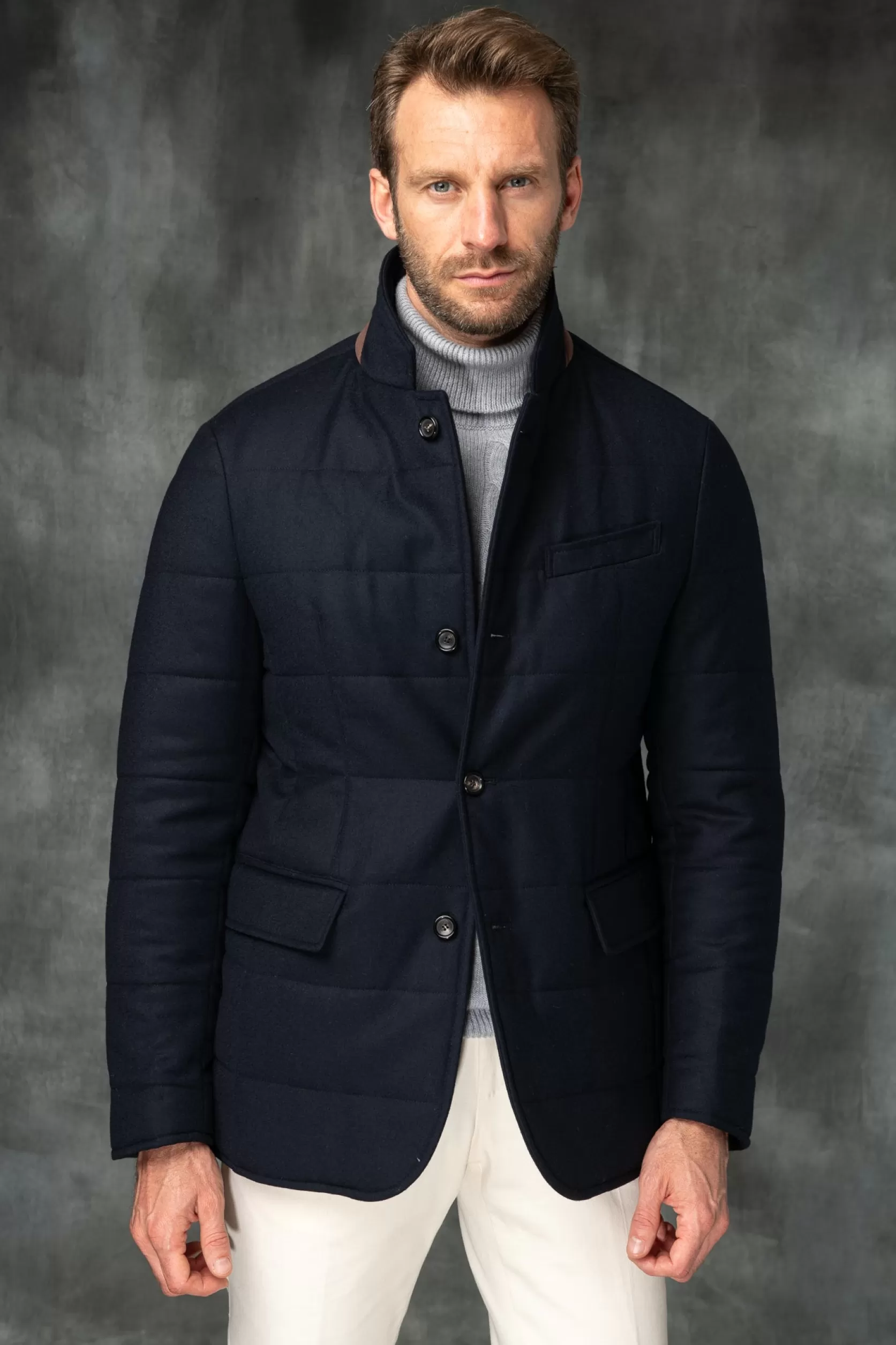 Doudoune Bleue En Laine Et Cachemire Loro Piana Avec Rain System® – Made In Italy>Pini Parma Store