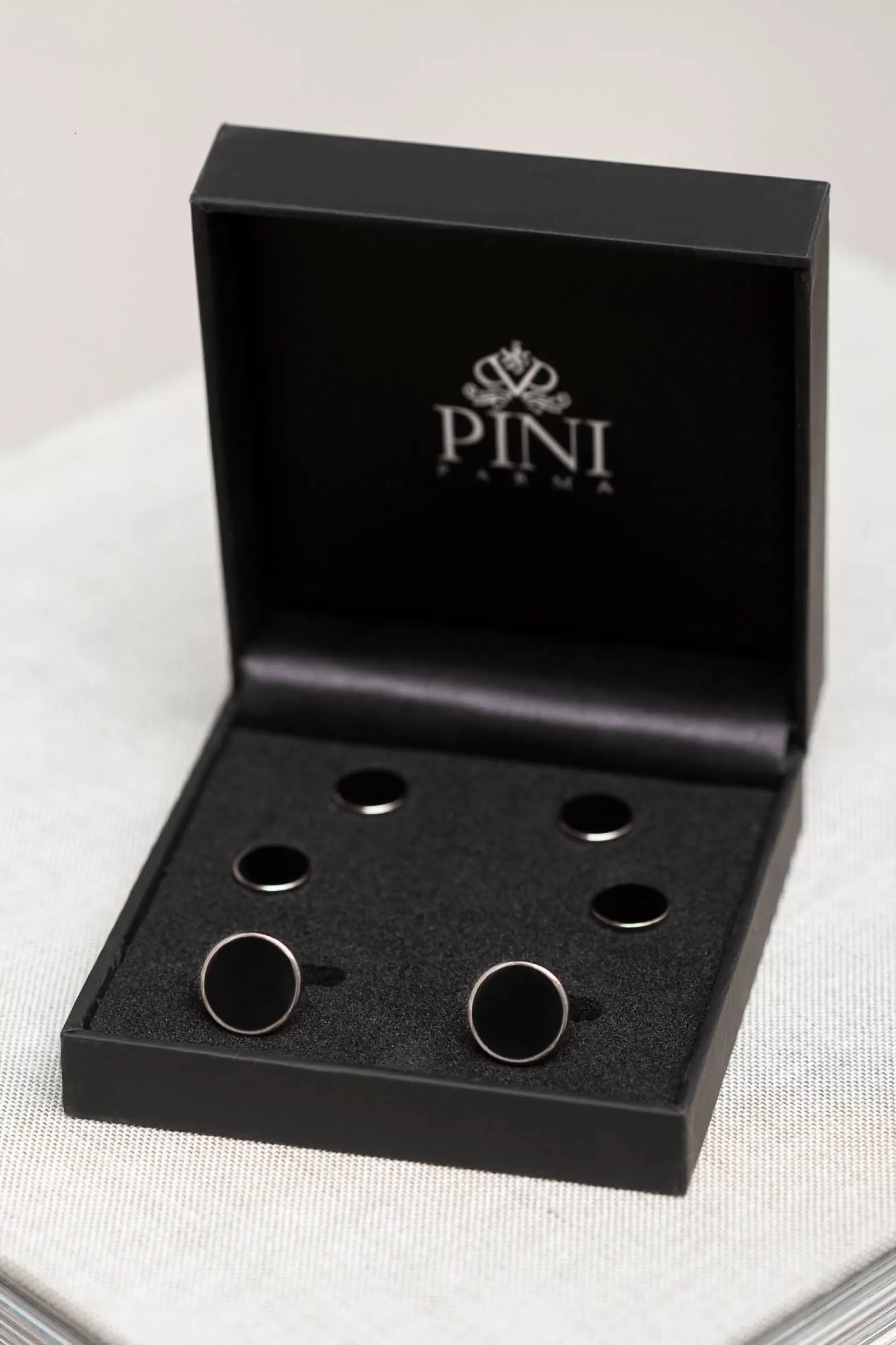 Ensemble De Boutons De Manchette Et Clous D'oreilles Noirs - Made In Italy>Pini Parma Fashion