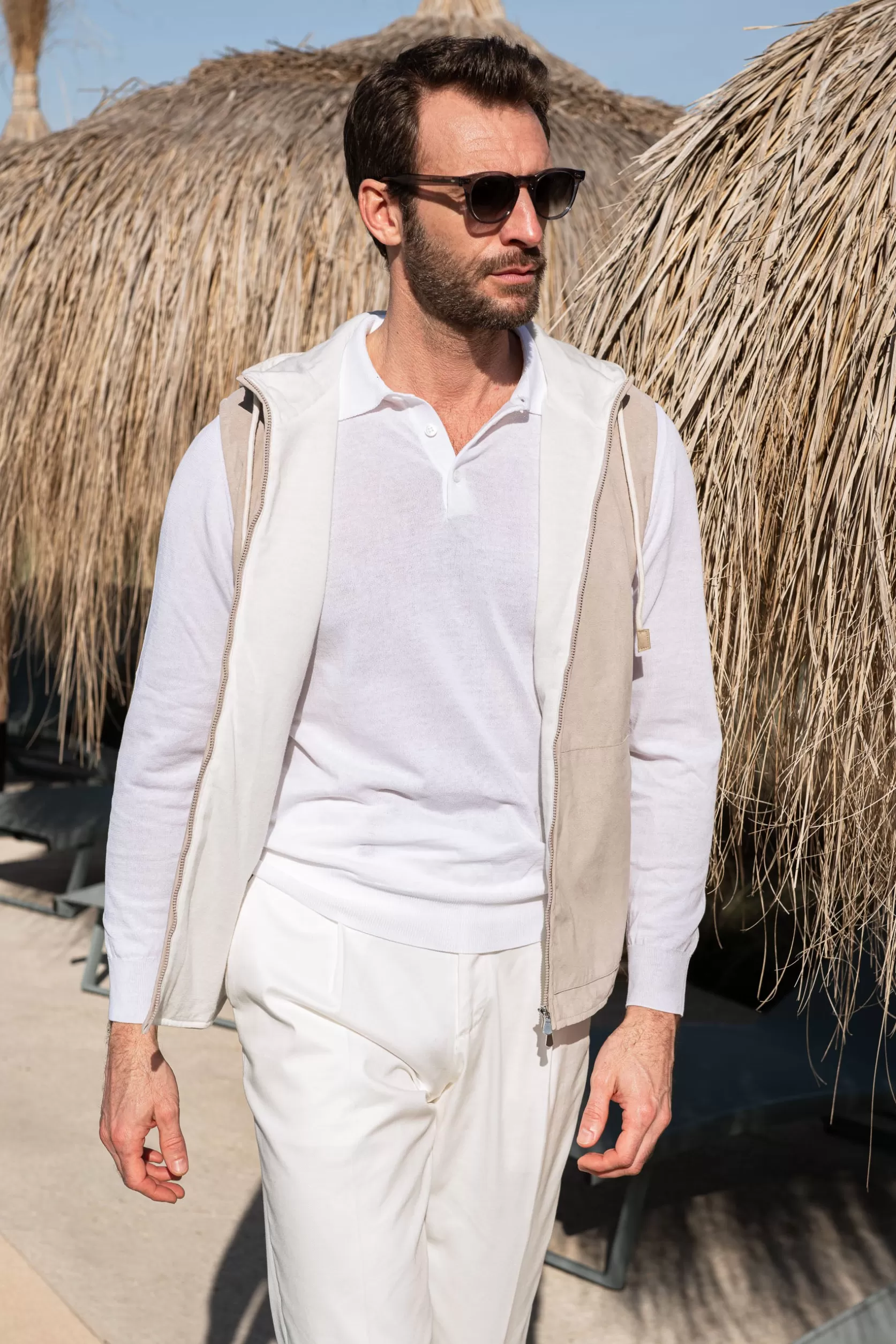 Gilet à Capuche En Alcantara Sable – Made In Italy>Pini Parma Best Sale