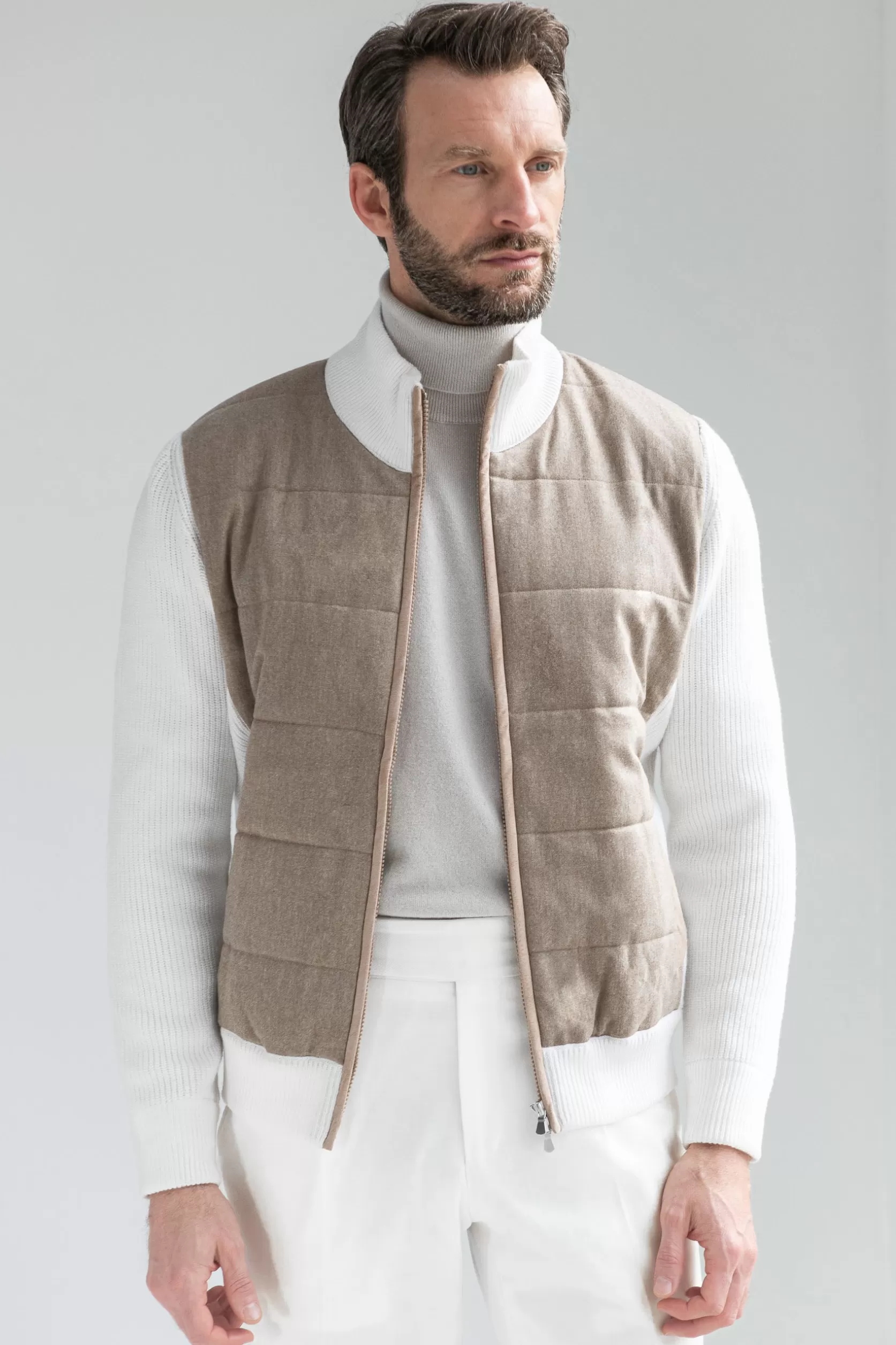 Gilet Beige - Flanelle Et Laine Tricotée - Made In Italy>Pini Parma Best Sale