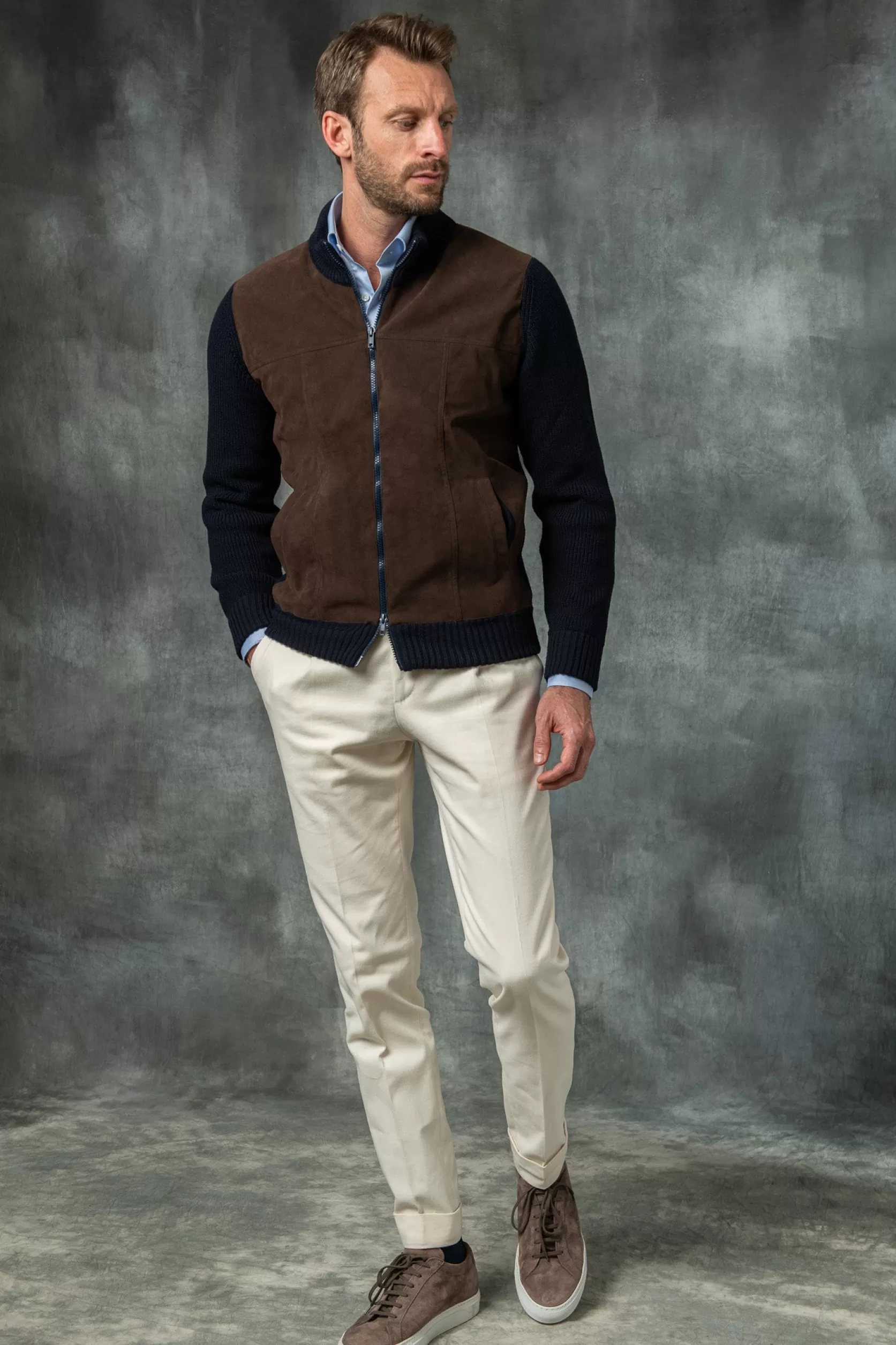 Gilet Bleu Et Marron - Alcantara & Laine - Made In Italy>Pini Parma Best Sale