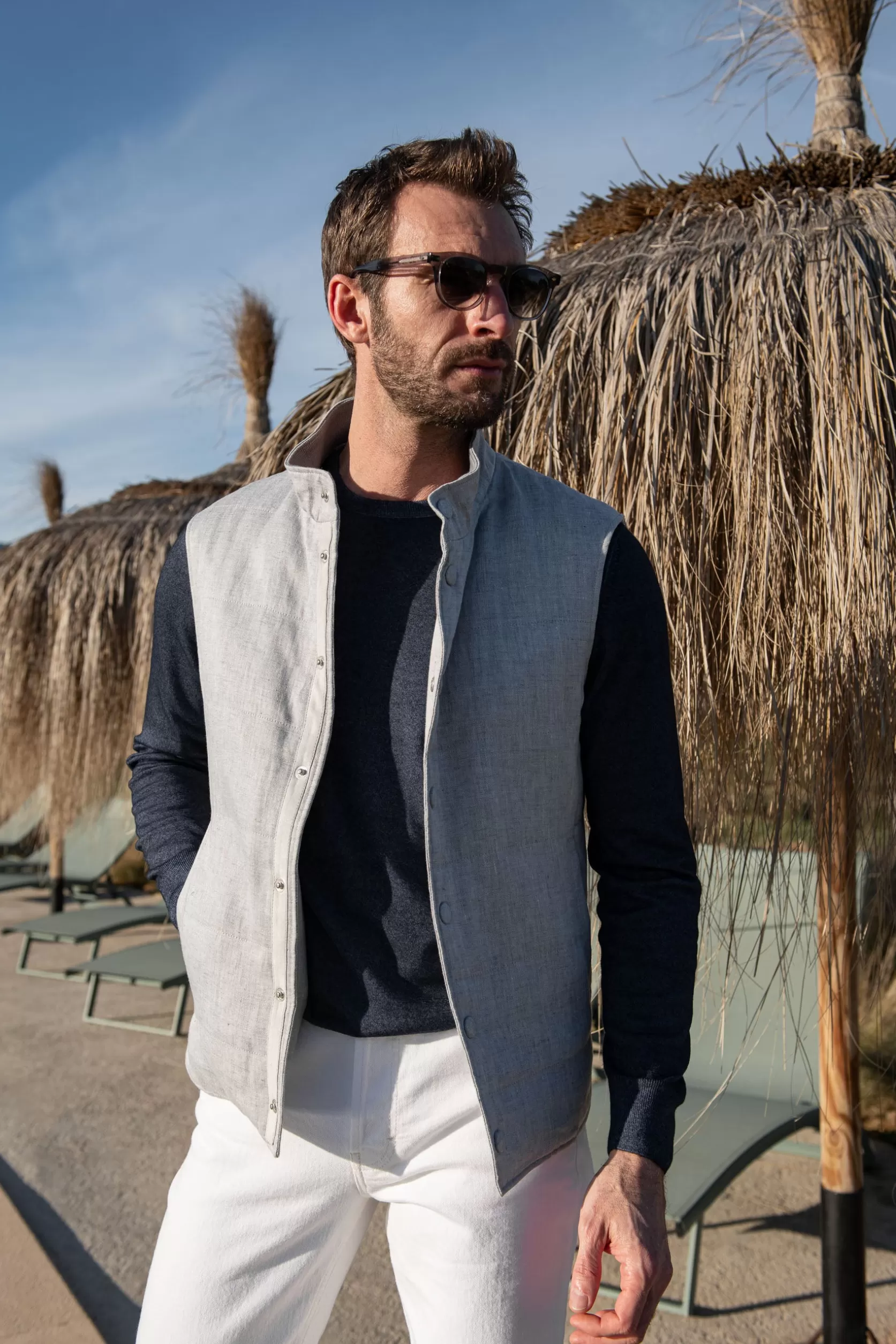 Gilet En Lin Gris Craie – Made In Italy>Pini Parma New