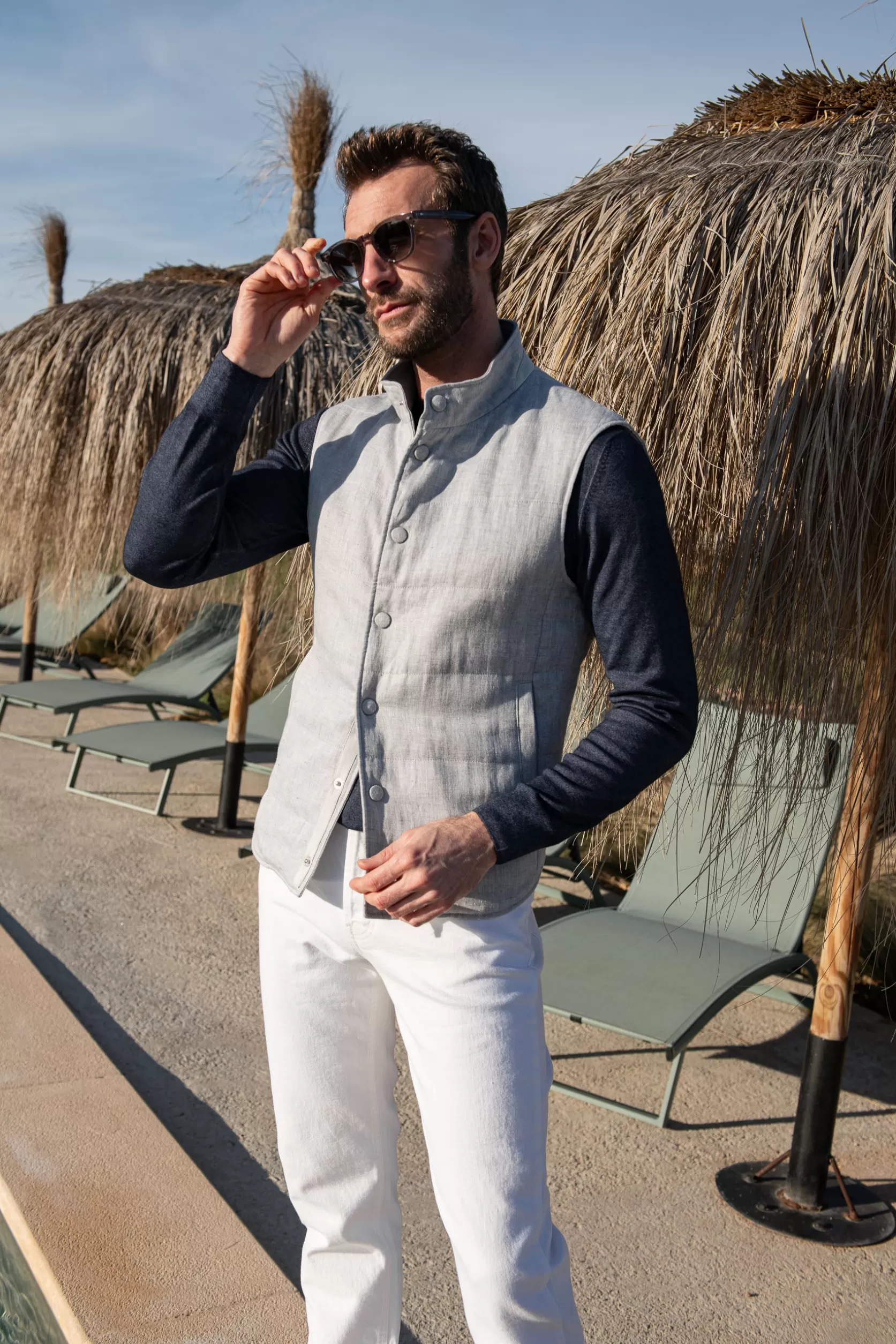 Gilet En Lin Gris Craie – Made In Italy>Pini Parma New