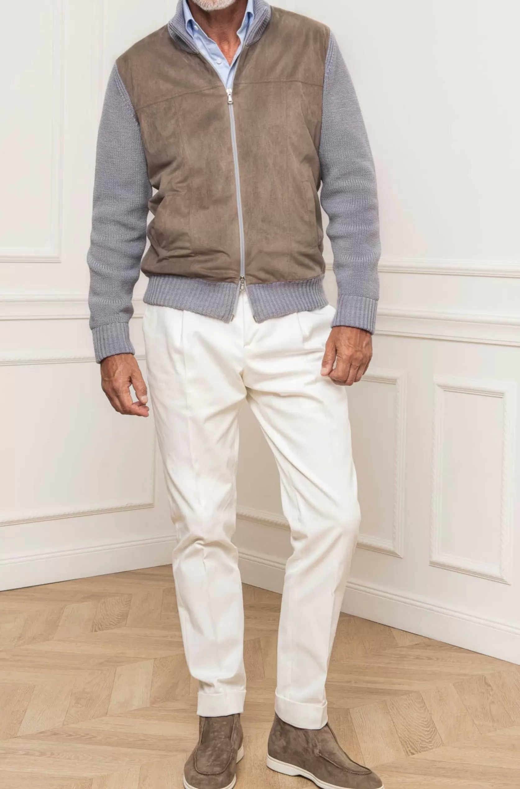 Gilet Gris Et Taupe - Alcantara & Laine - Made In Italy>Pini Parma Discount
