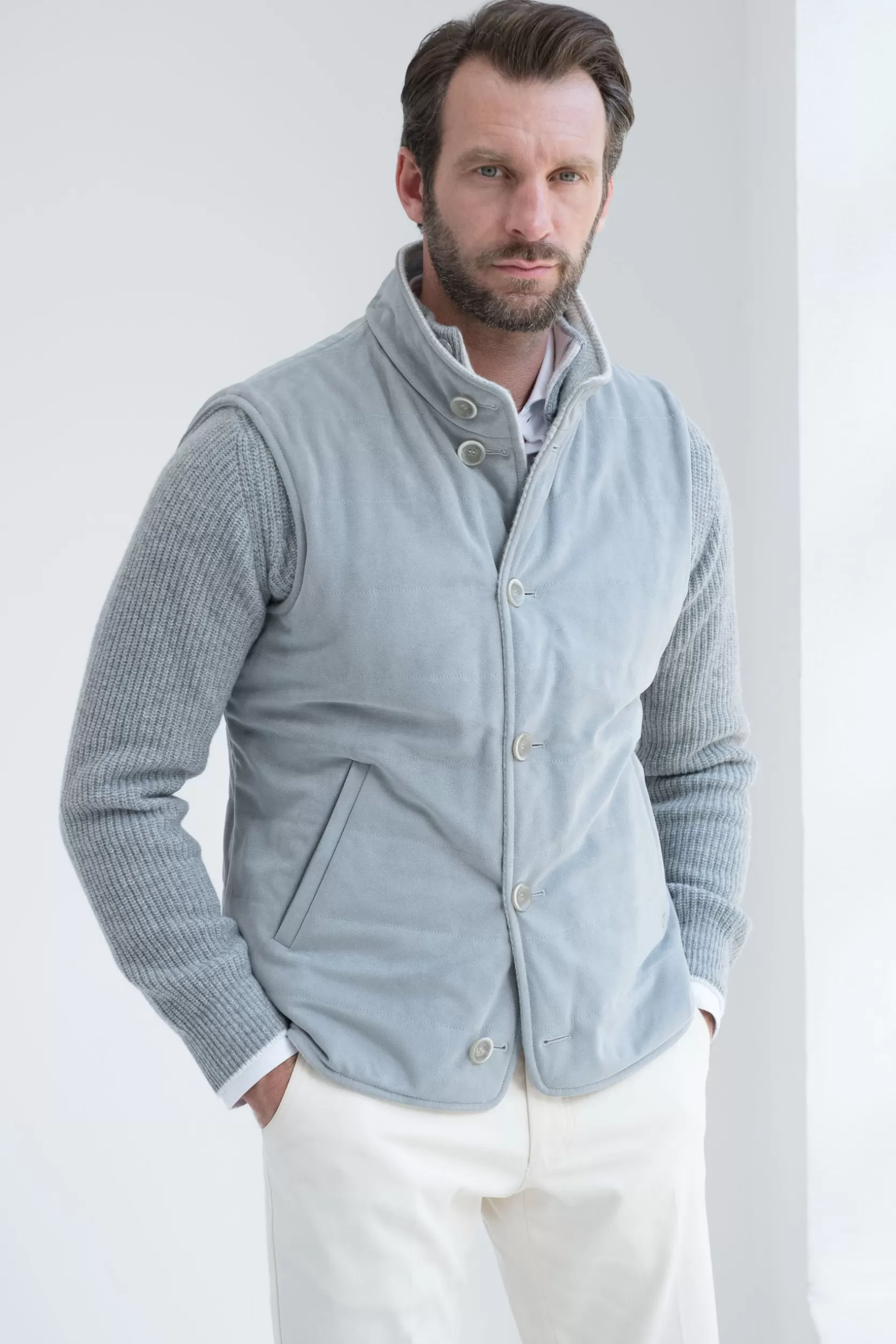 Gilet Réversible En Alcantara Gris Clair – Made In Italy>Pini Parma Store