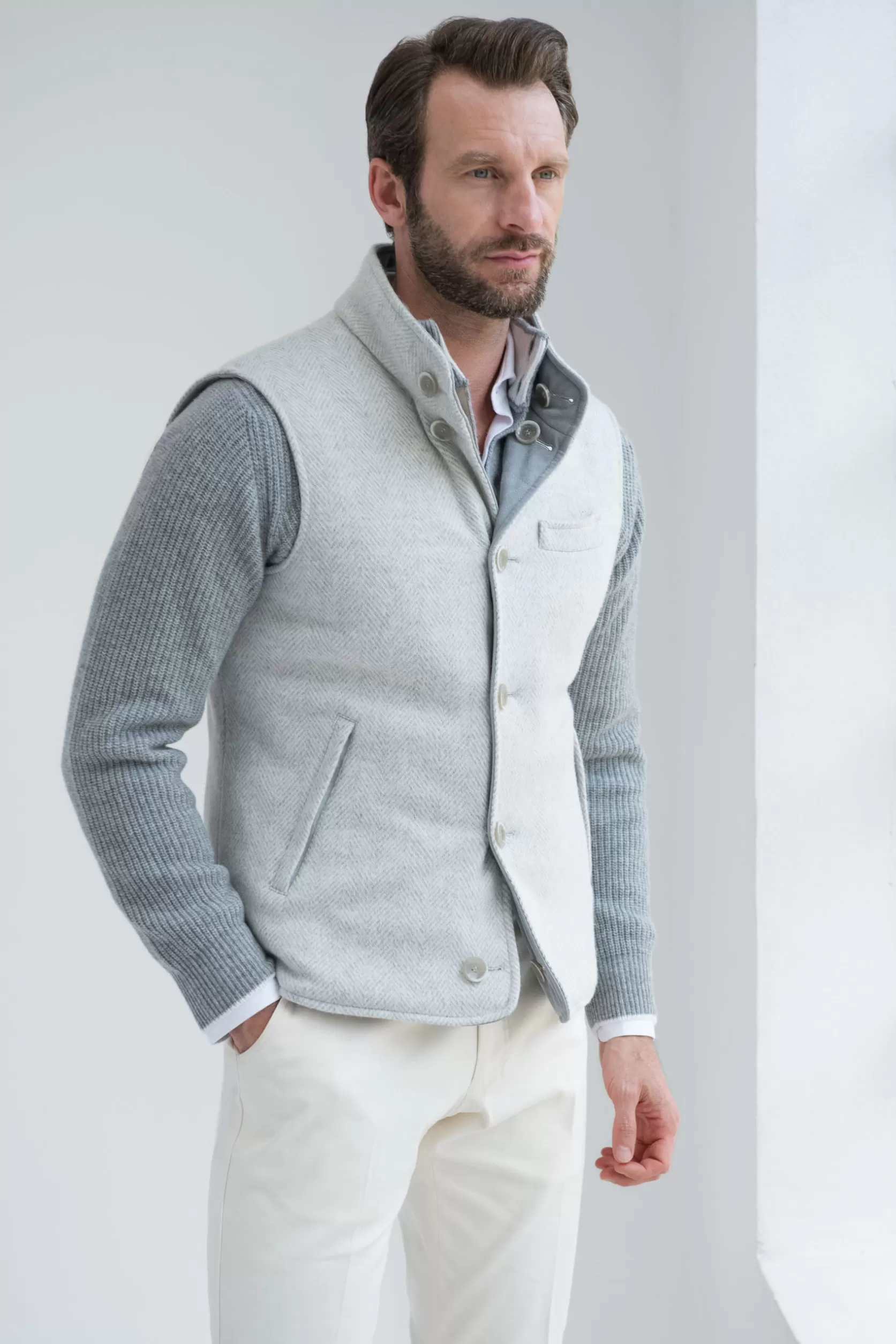 Gilet Réversible En Alcantara Gris Clair – Made In Italy>Pini Parma Store