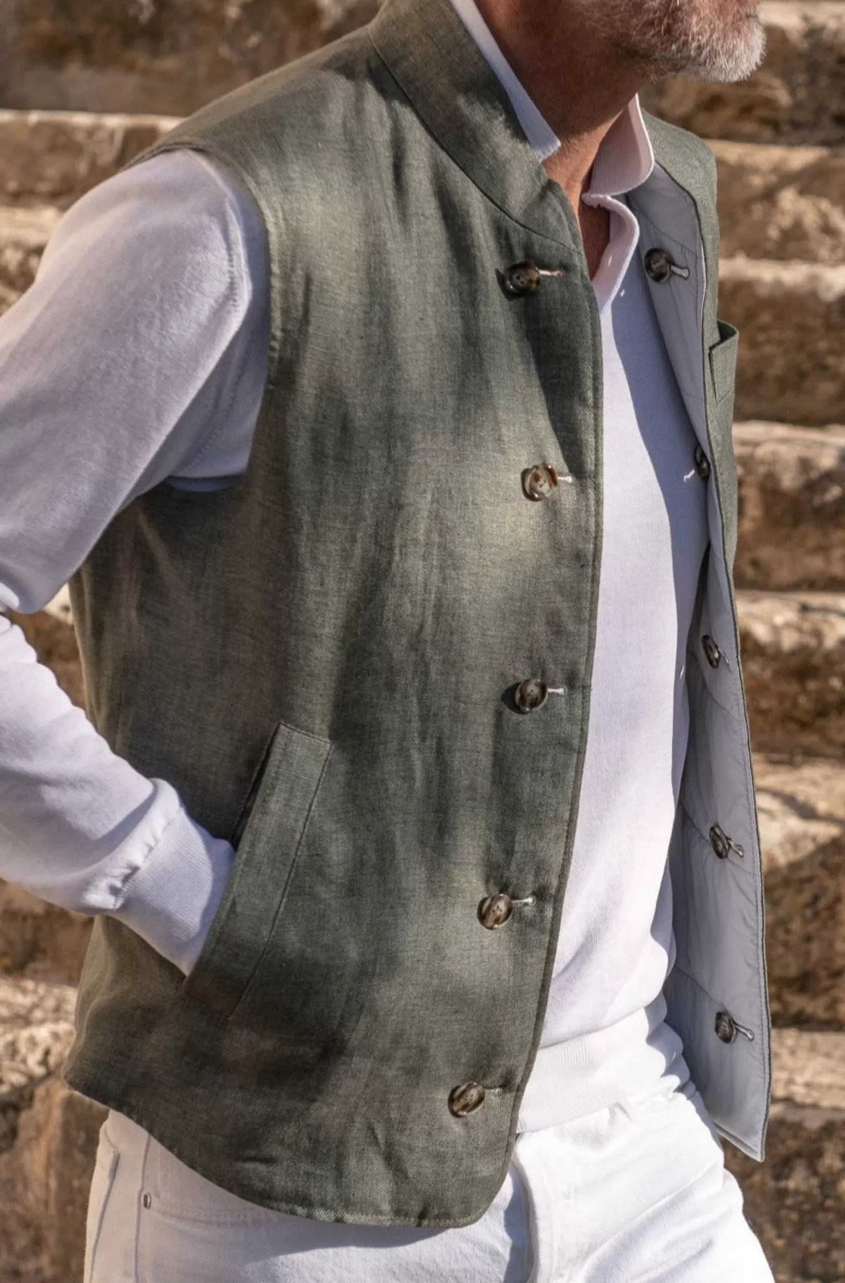 Gilet Réversible En Lin Sauge – Made In Italy>Pini Parma Clearance