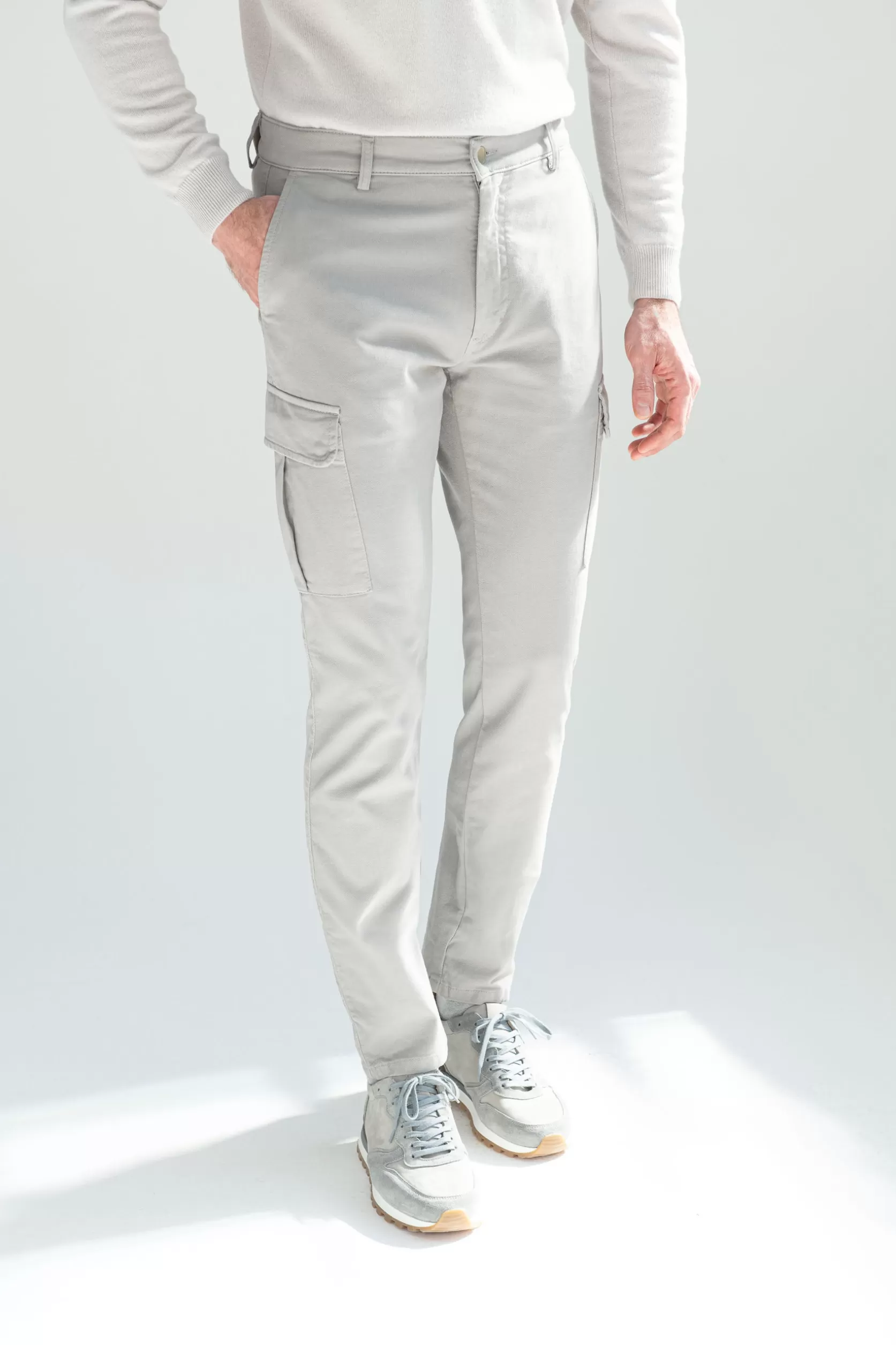 Pantalon Cargo En Toile Stretch Grise - Made In Italy>Pini Parma Fashion