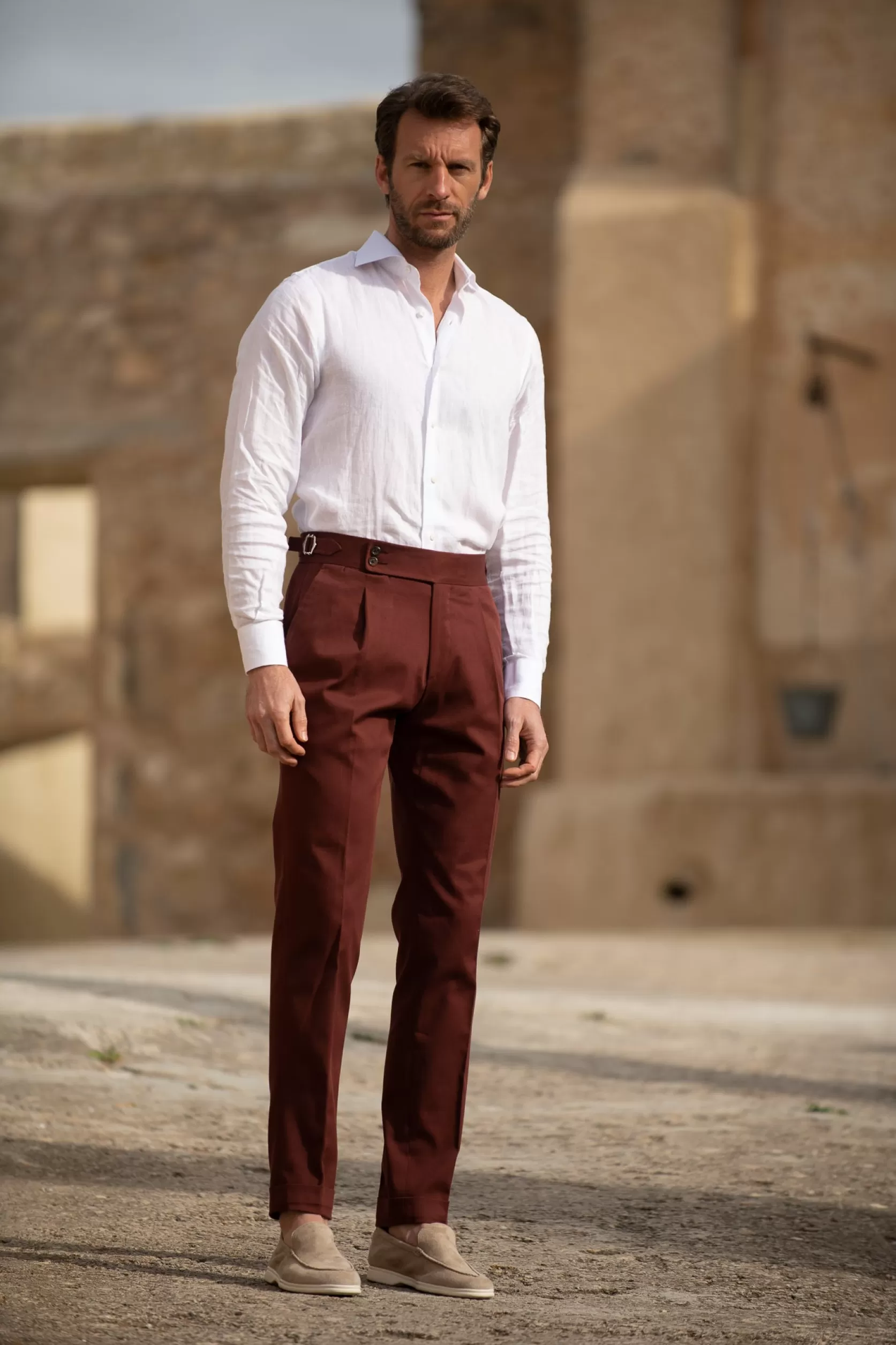 Pantalon En Coton Bordeaux " Collection Capsule Soragna " - Made In Italy>Pini Parma Fashion