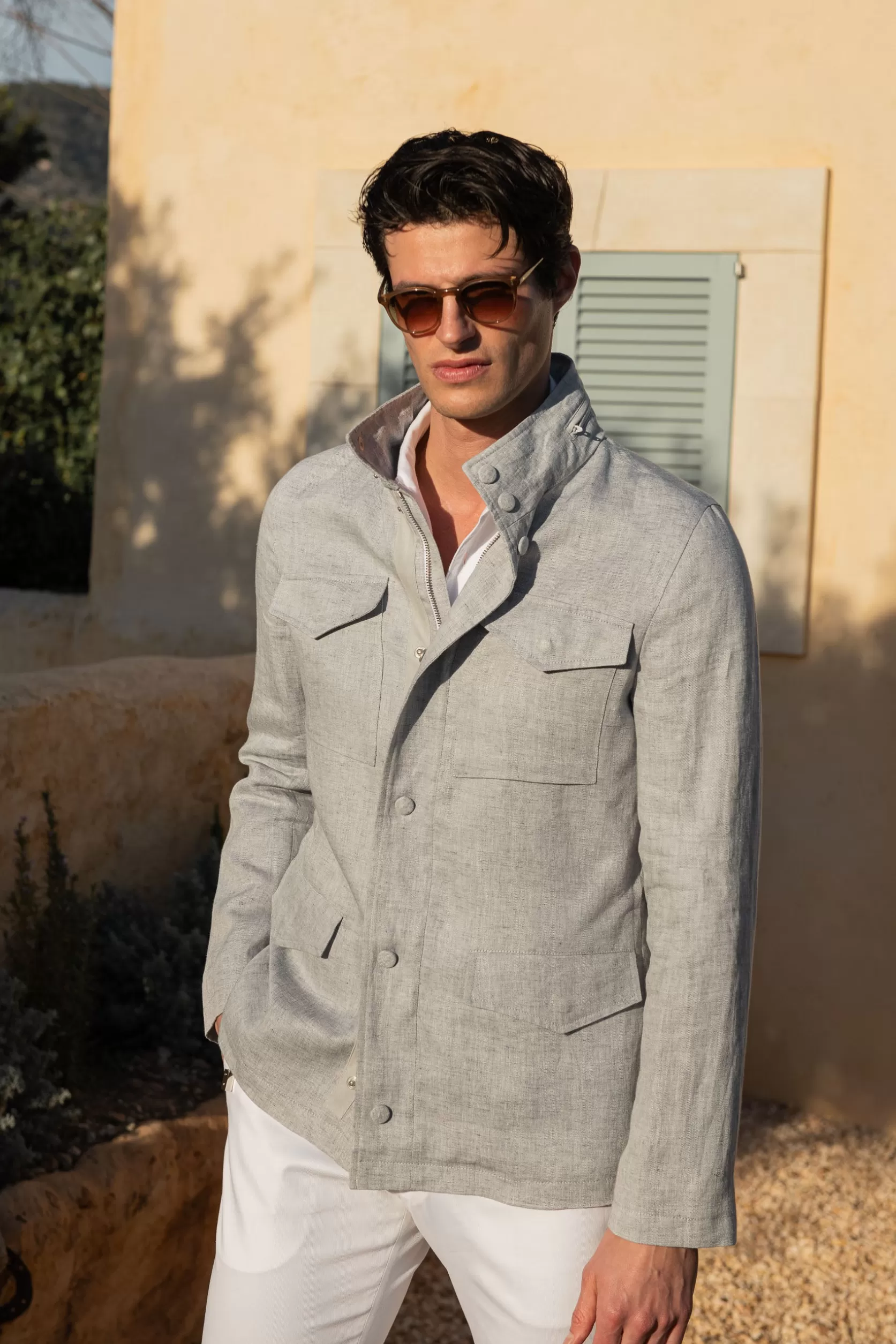 Saharienne En Lin Gris Craie – Made In Italy>Pini Parma Hot