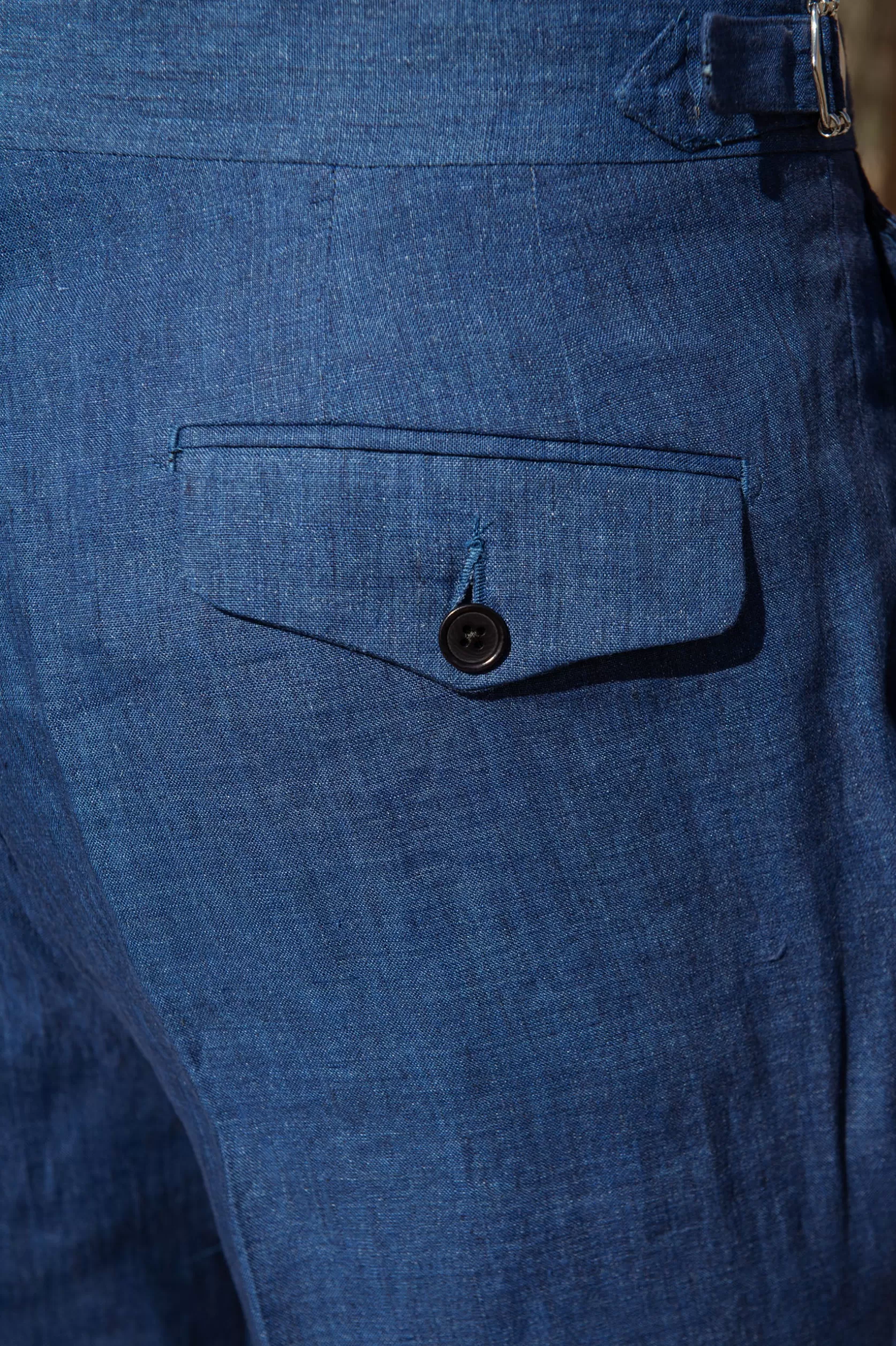 Short En Lin Bleu Denim - Made In Italy>Pini Parma Shop