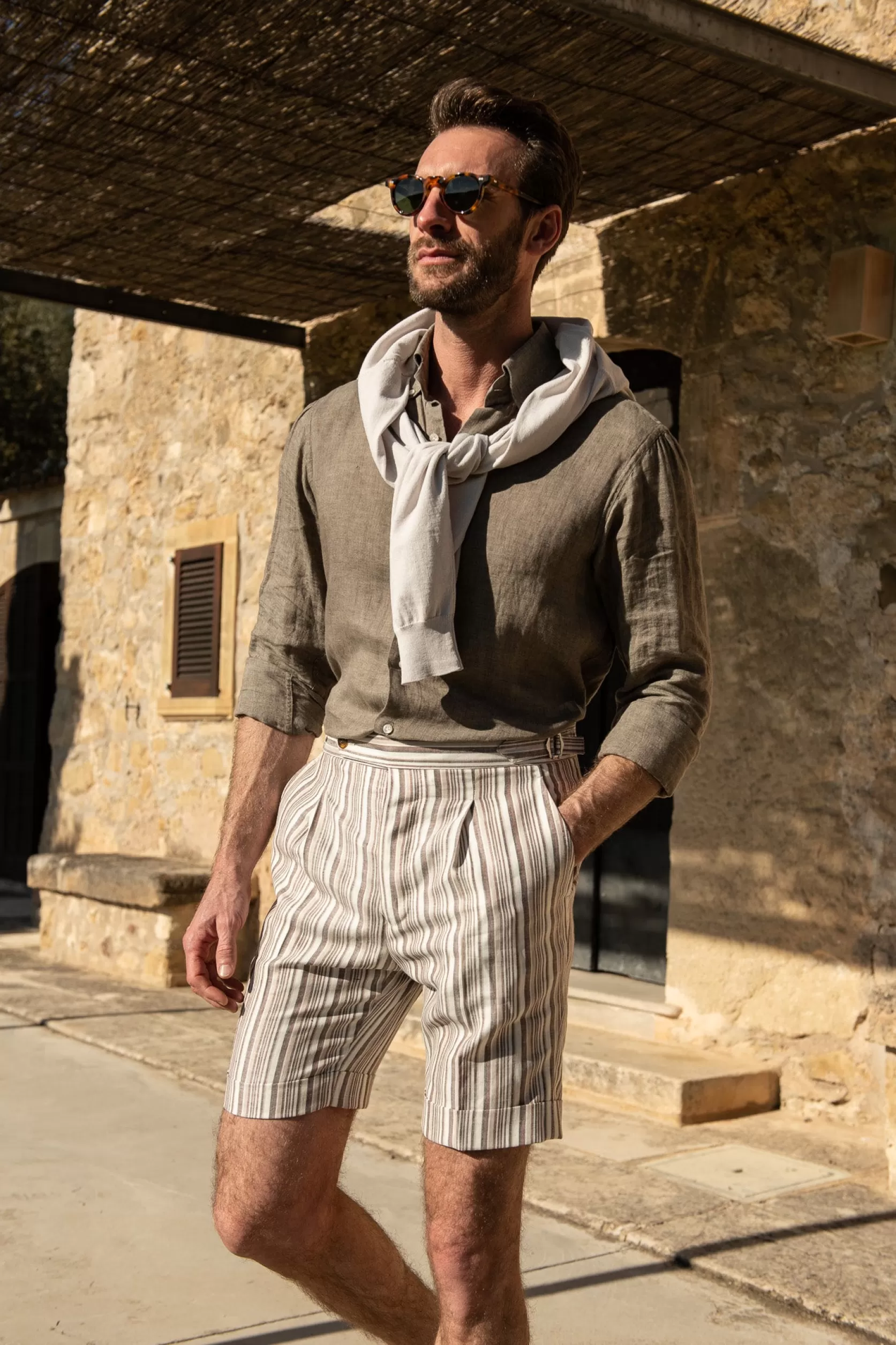 Short En Lin Rayé - Made In Italy>Pini Parma Cheap