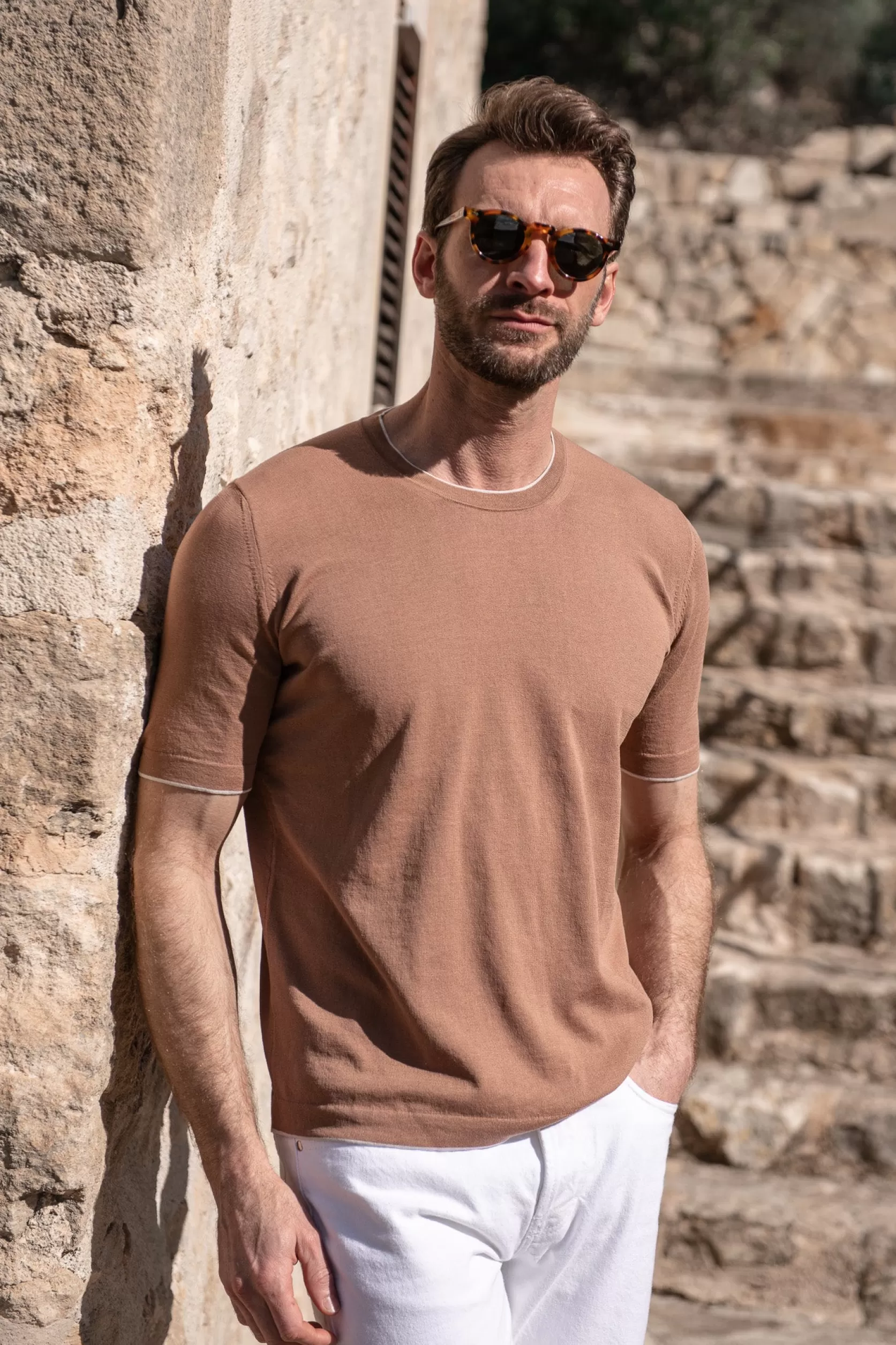 T-shirt En Coton Tricoté Rouille - Made In Italy>Pini Parma Best Sale