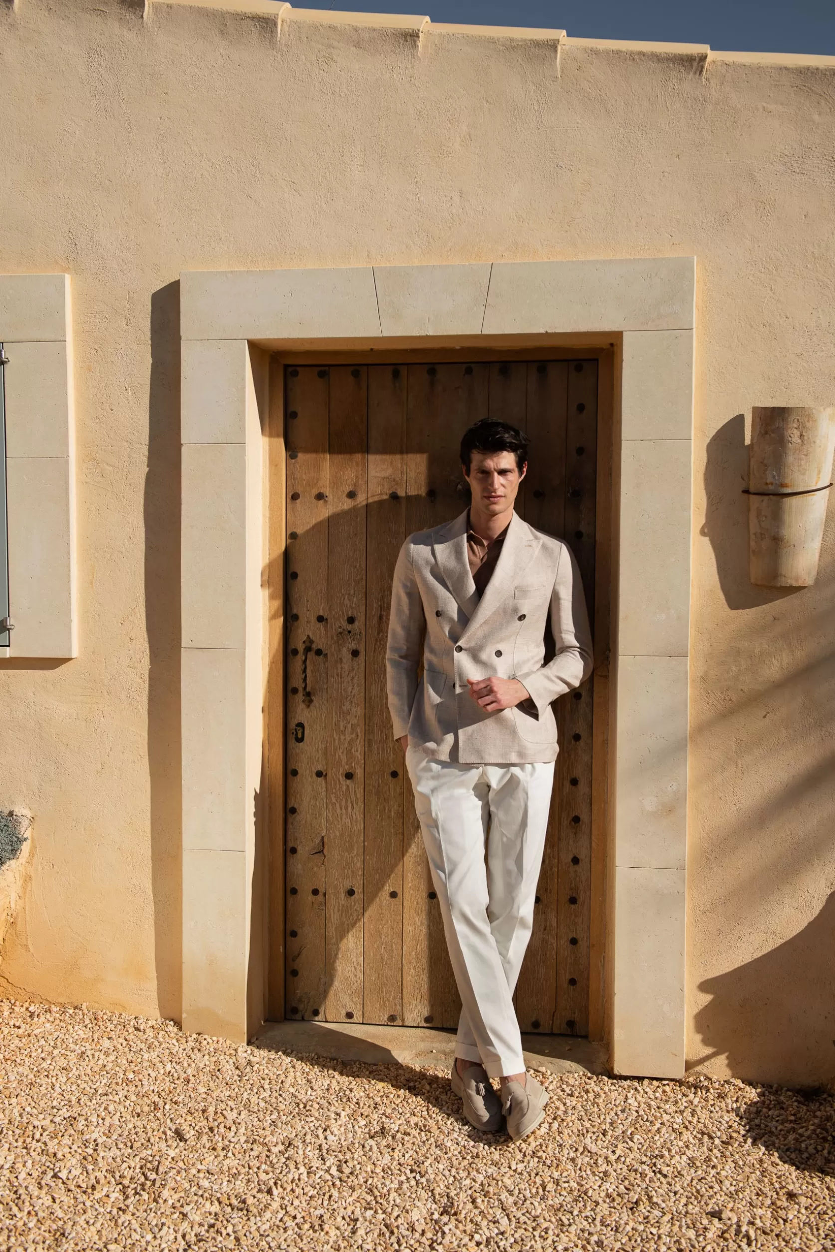 Veste Croisée Beige En Lin Coton Et Soie - Made In Italy>Pini Parma Online