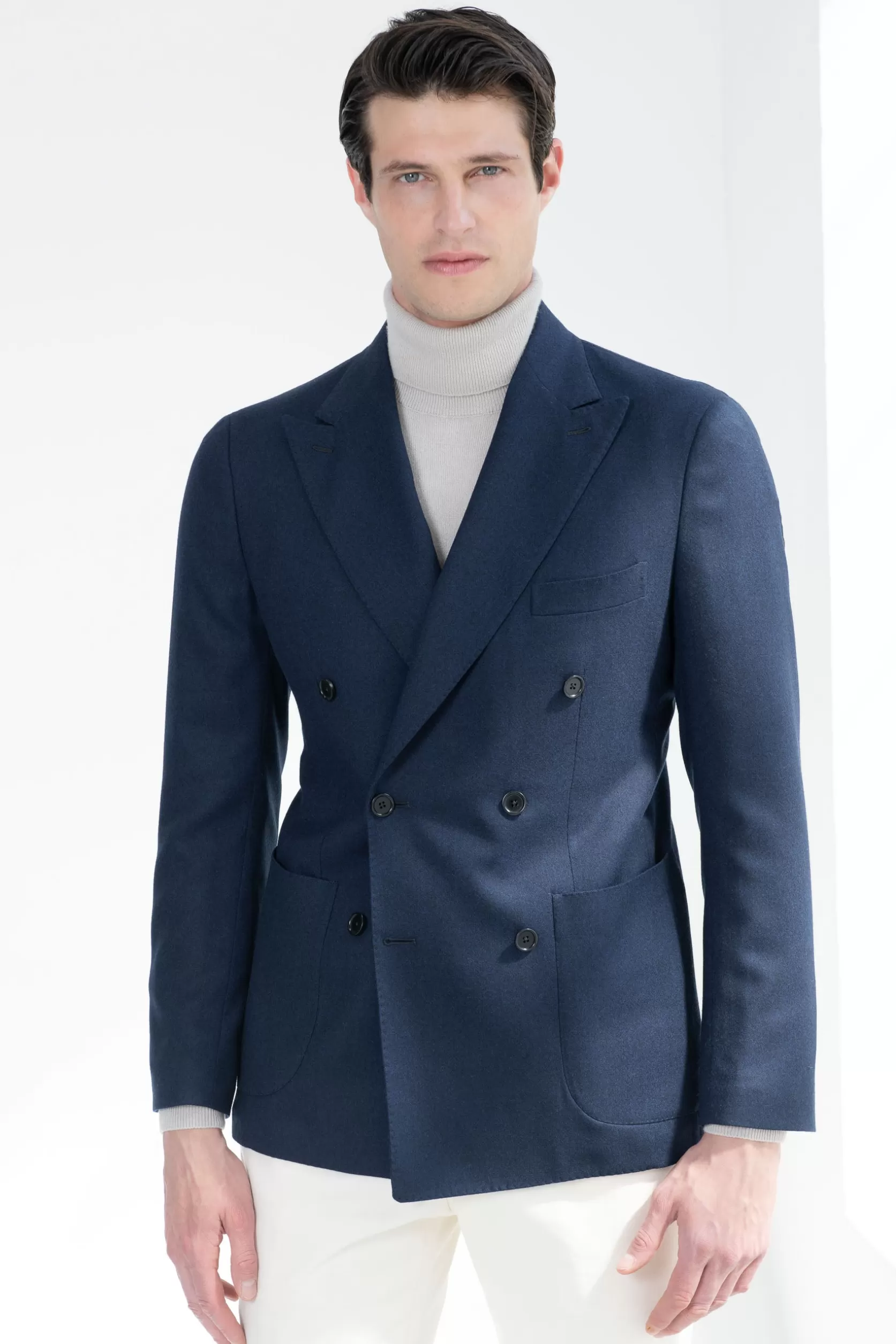Veste Croisée En Flanelle Bleue - Made In Italy>Pini Parma New