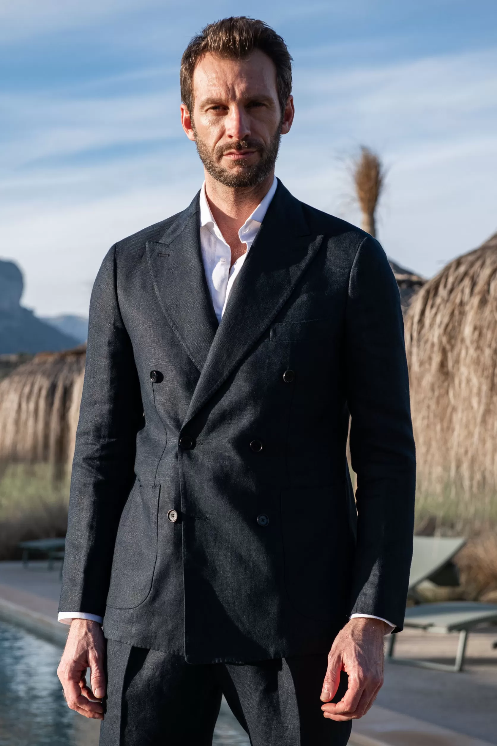 Veste Croisée En Lin Bleu Marine - Made In Italy>Pini Parma Best Sale