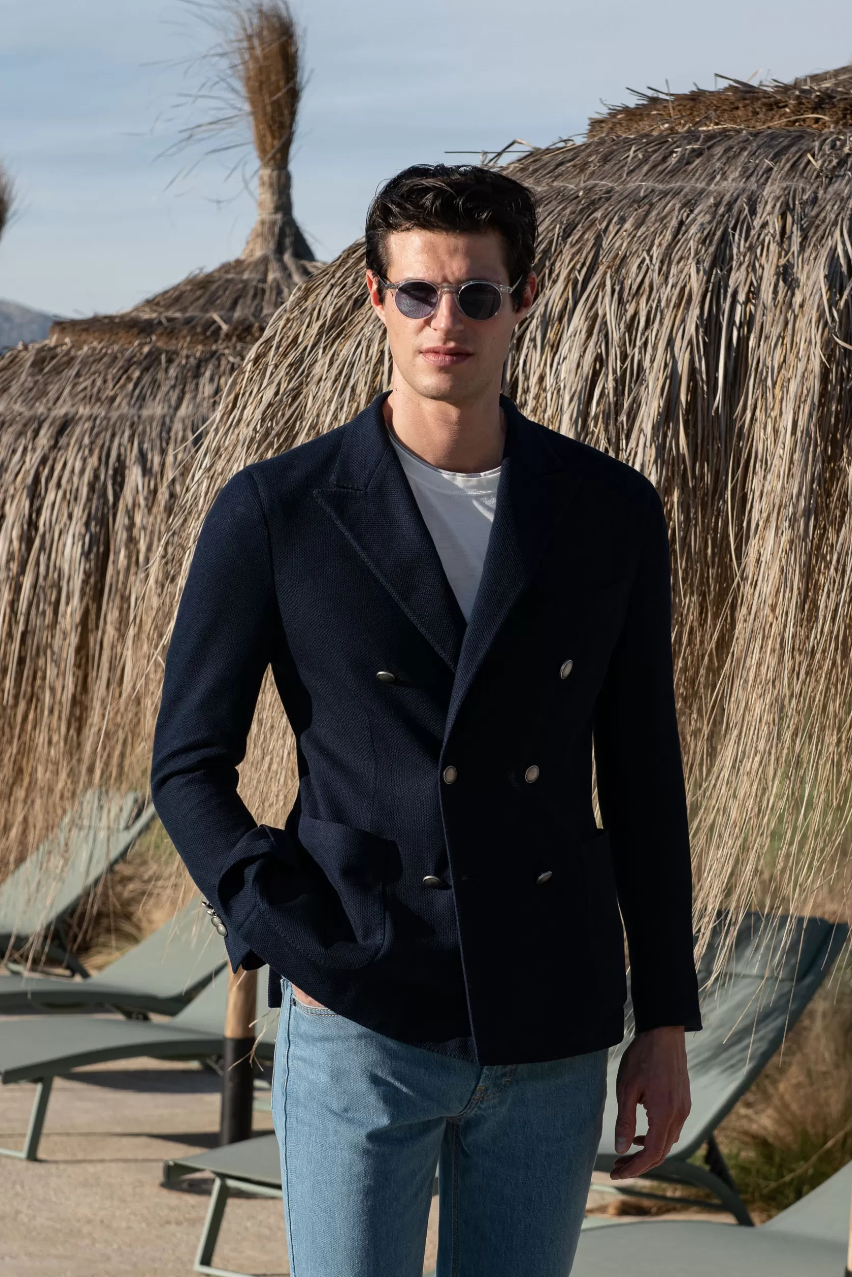 Veste En Jersey Croisé Bleu Marine - Made In Italy>Pini Parma Sale