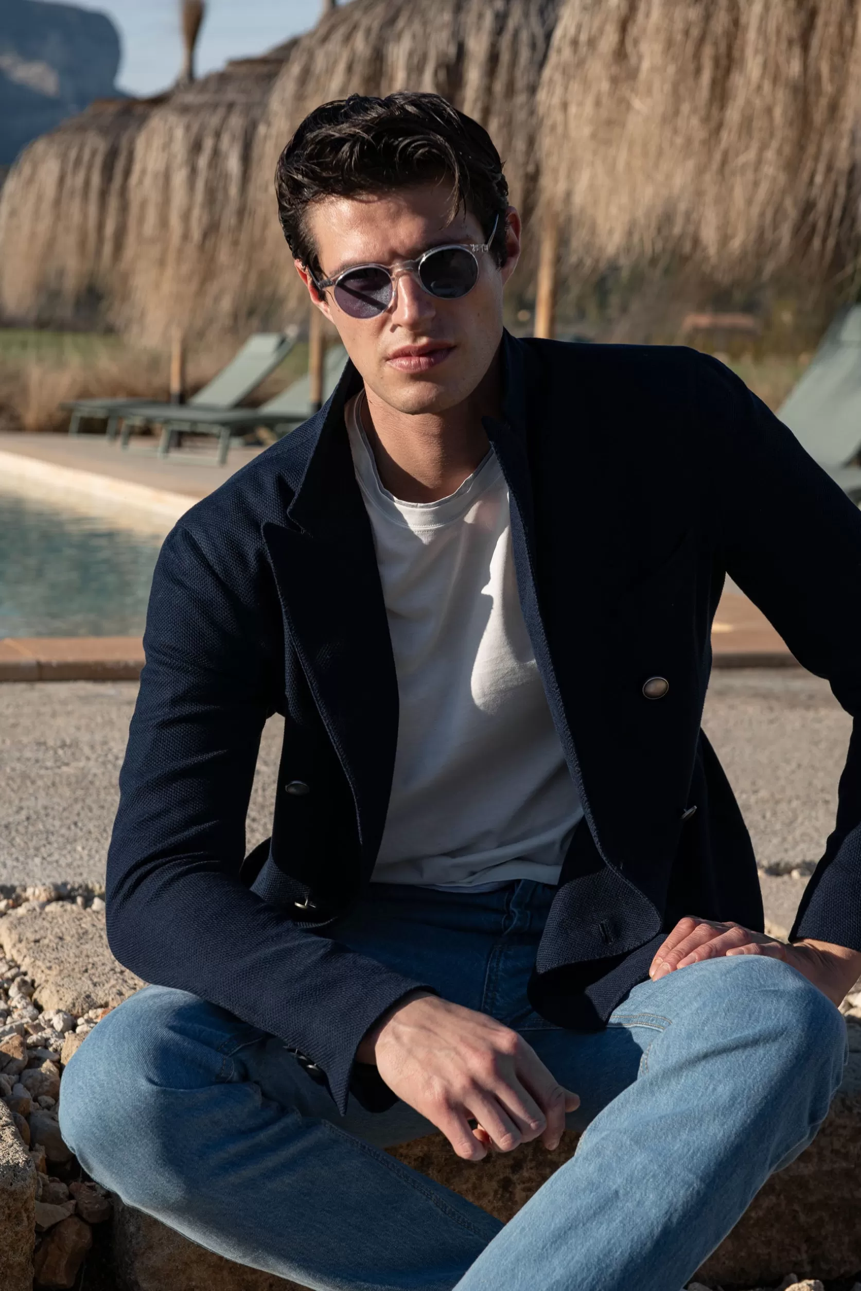 Veste En Jersey Croisé Bleu Marine - Made In Italy>Pini Parma Sale