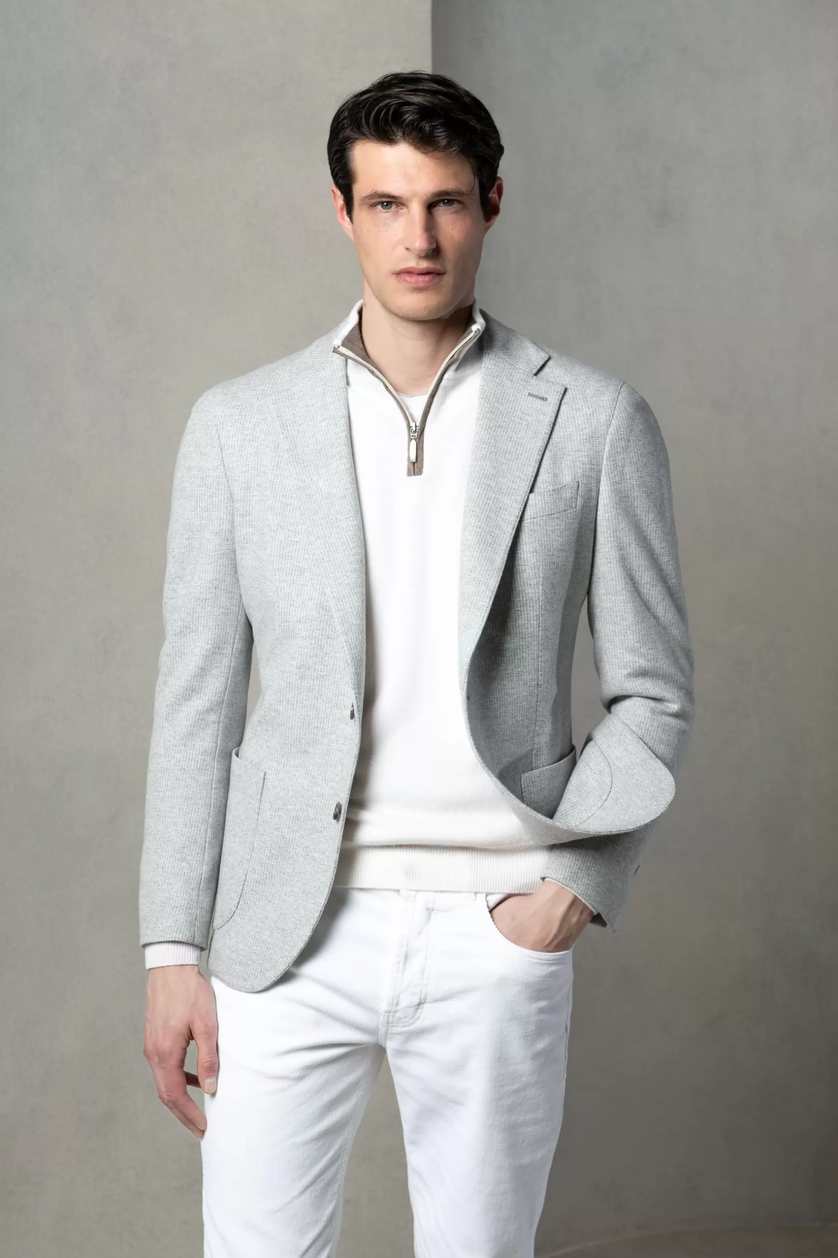 Veste En Jersey Pied-de-poule Gris Clair - Made In Italy>Pini Parma Shop