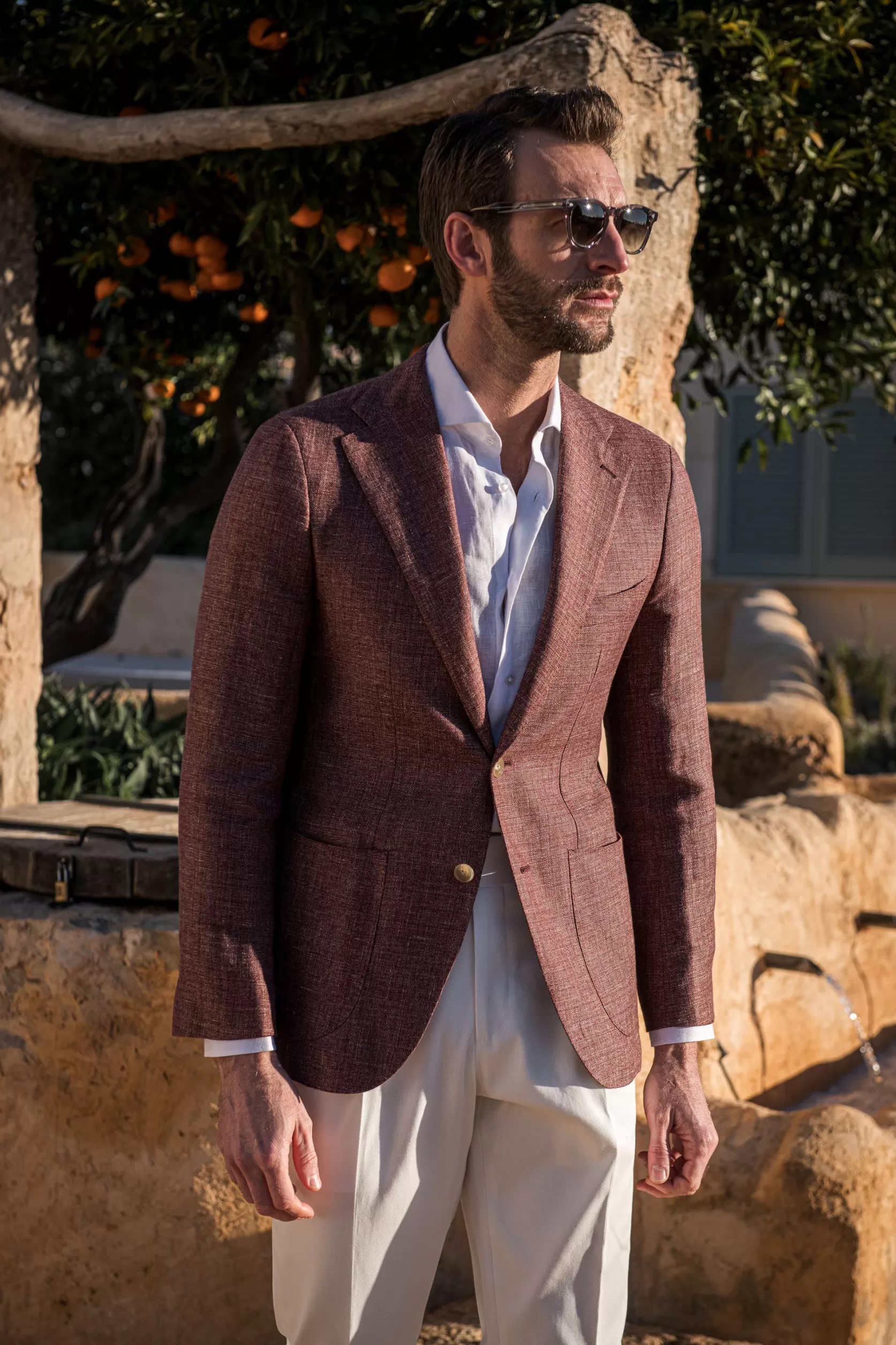 Veste En Lin Et Laine Bordeaux - Made In Italy>Pini Parma New