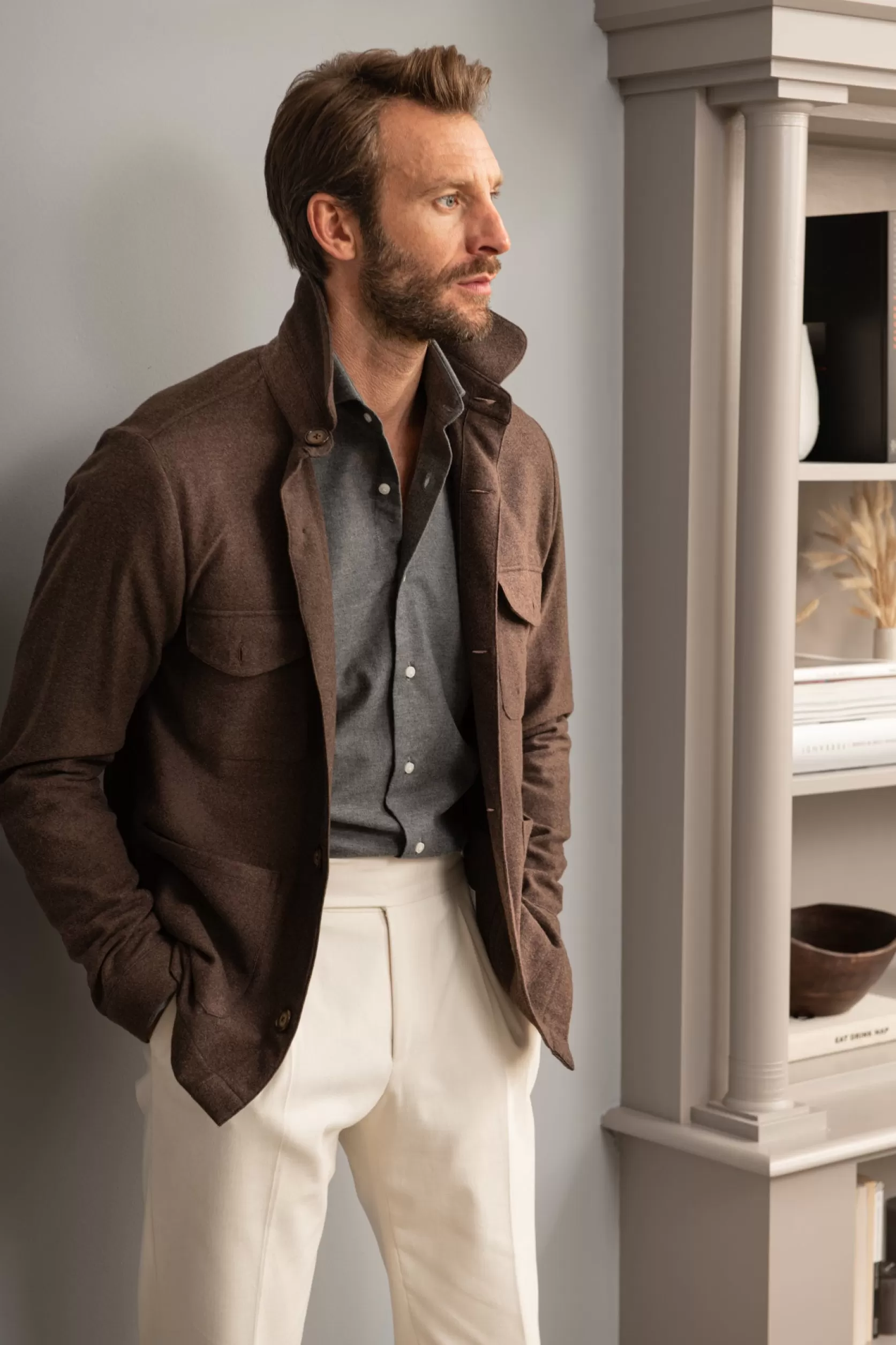 Veste Safari Marron Flanelle Super 180'S – Made In Italy>Pini Parma Discount