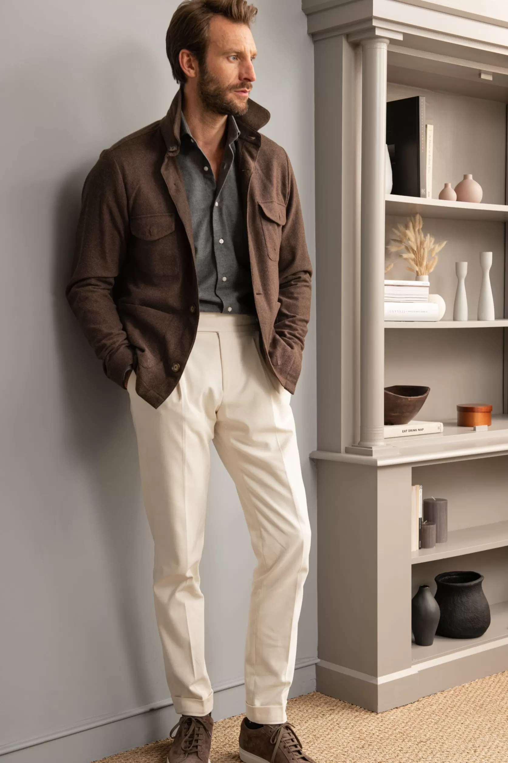 Veste Safari Marron Flanelle Super 180'S – Made In Italy>Pini Parma Discount