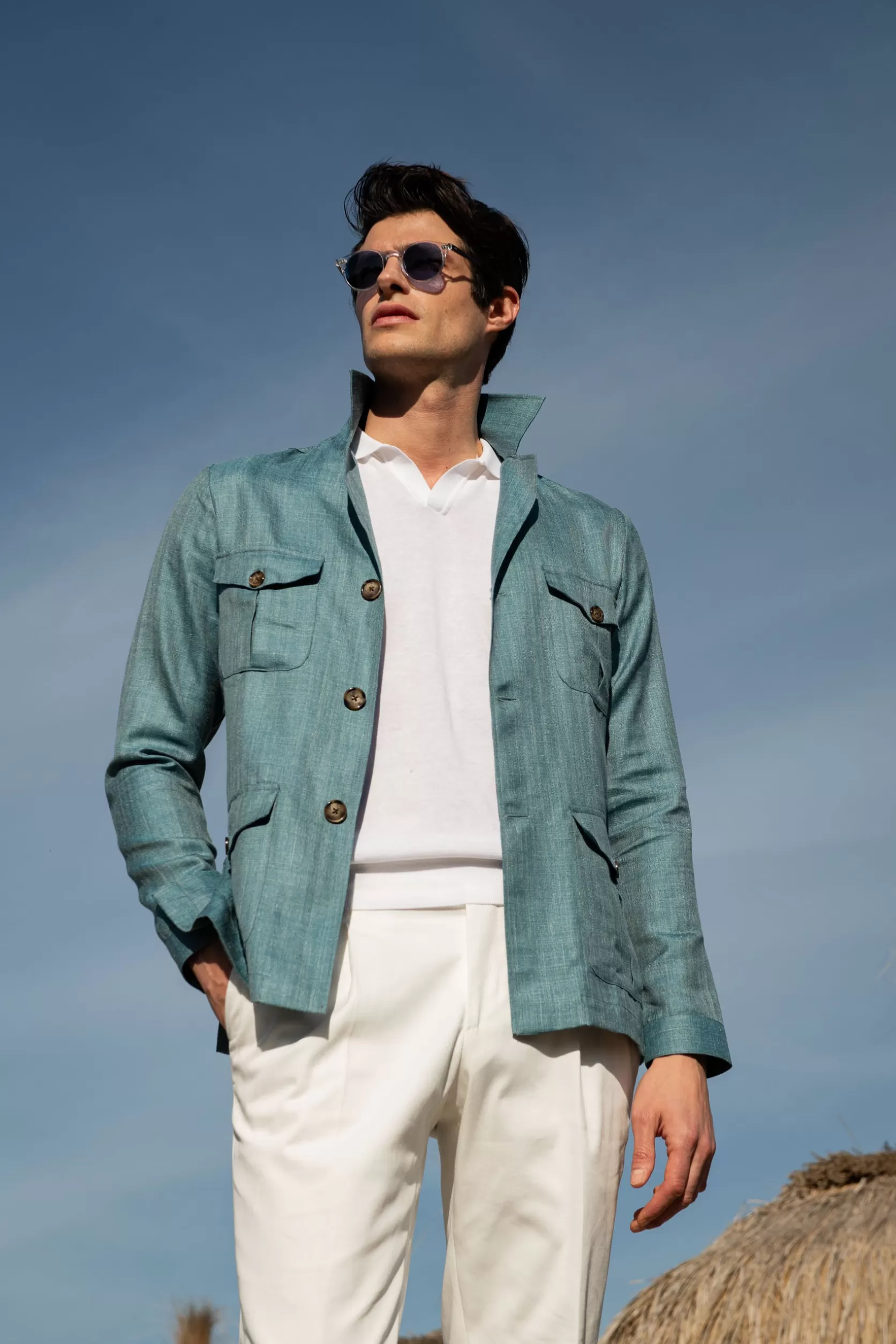 Veste Safari Vert D'eau En Laine, Soie Et Lin Loro Piana – Made In Italy>Pini Parma Flash Sale