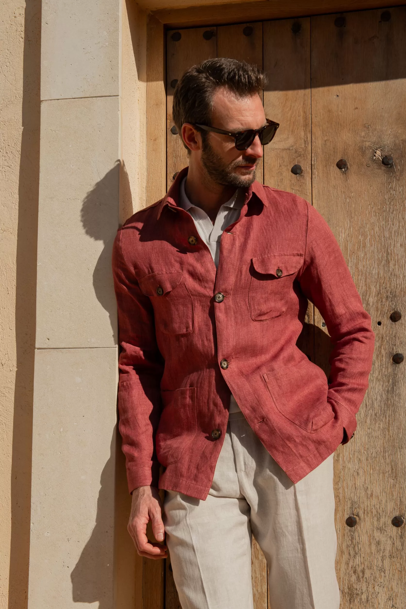 Veste Saharienne En Lin à Chevrons Rouges – Made In Italy>Pini Parma Sale